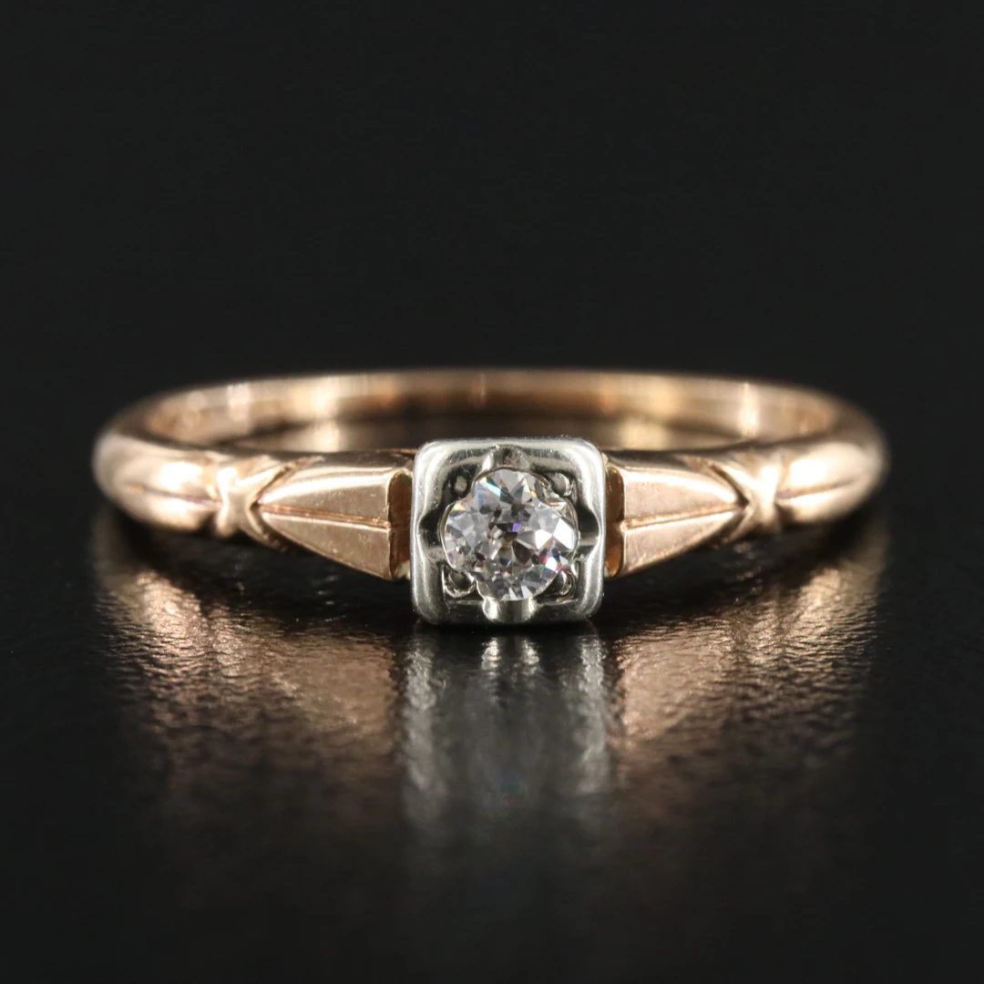 Vintage 14K and 18K 0.10 CT Diamond Solitaire Ring