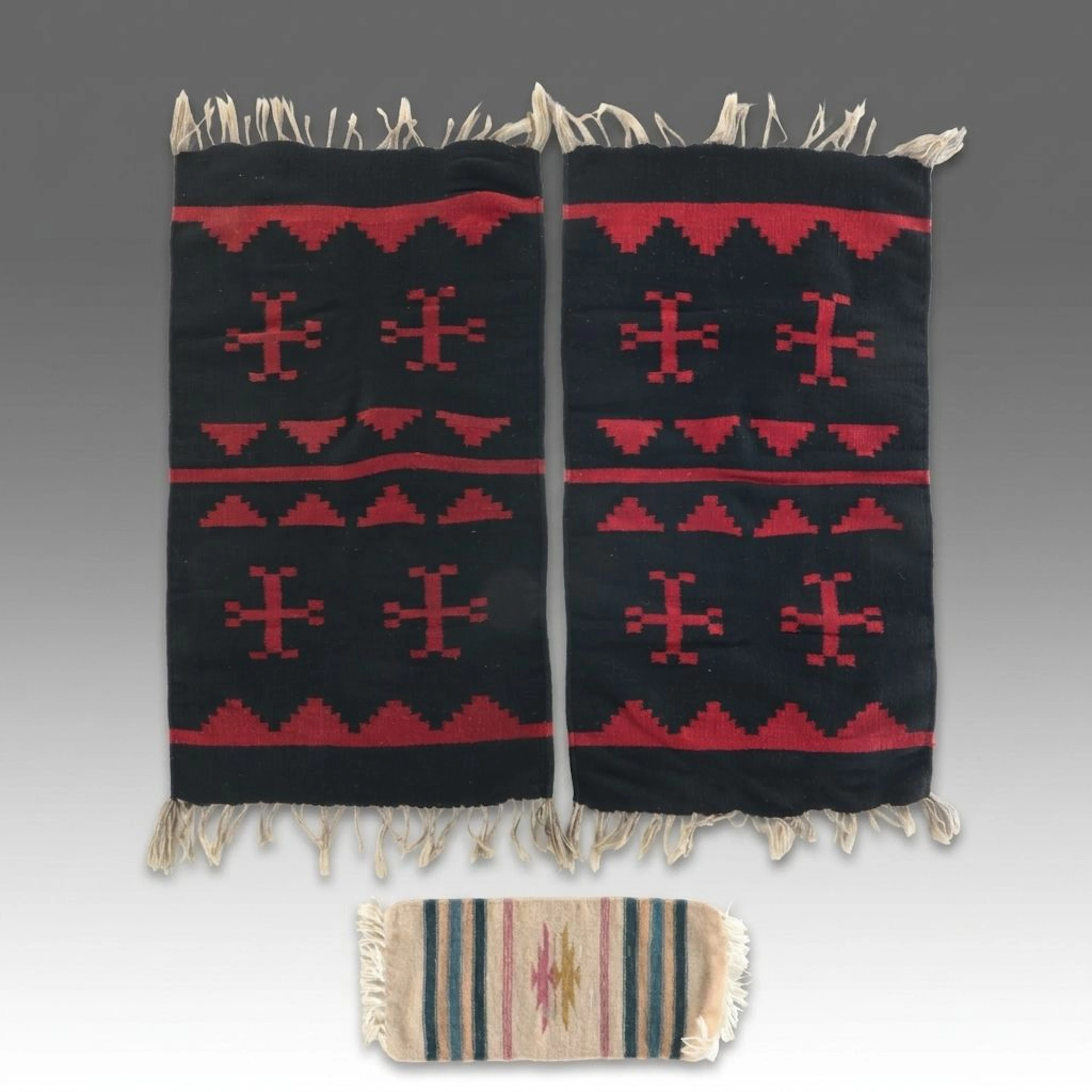 Southwestern Style Handwoven Wool Rugs and Chimayo Mat, Mid to Late