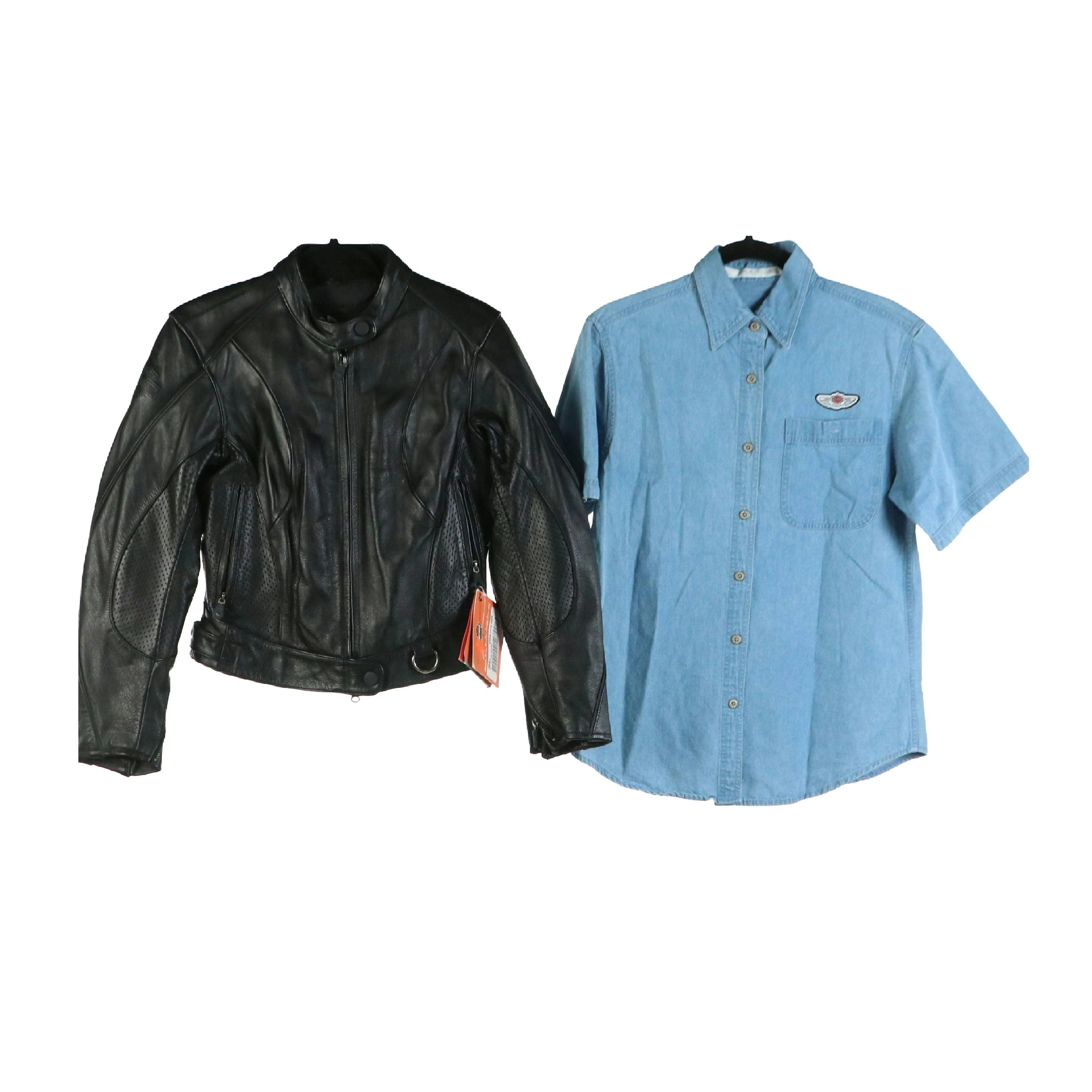 Harley-Davidson Leather Jacket with Tag, Button-Up Shirt & Lace-Up Ankle Boots