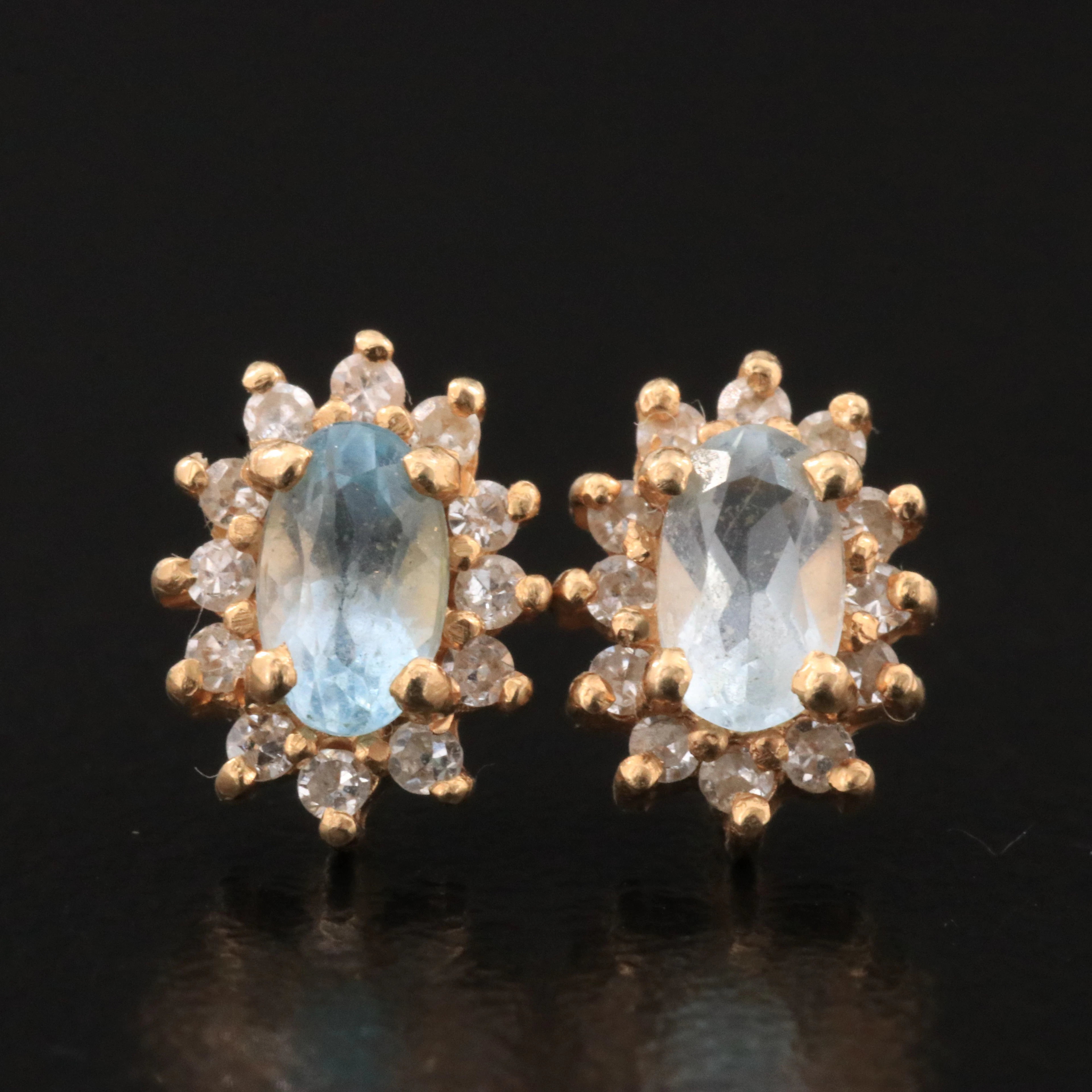 14K Topaz and Diamond Halo Stud Earrings
