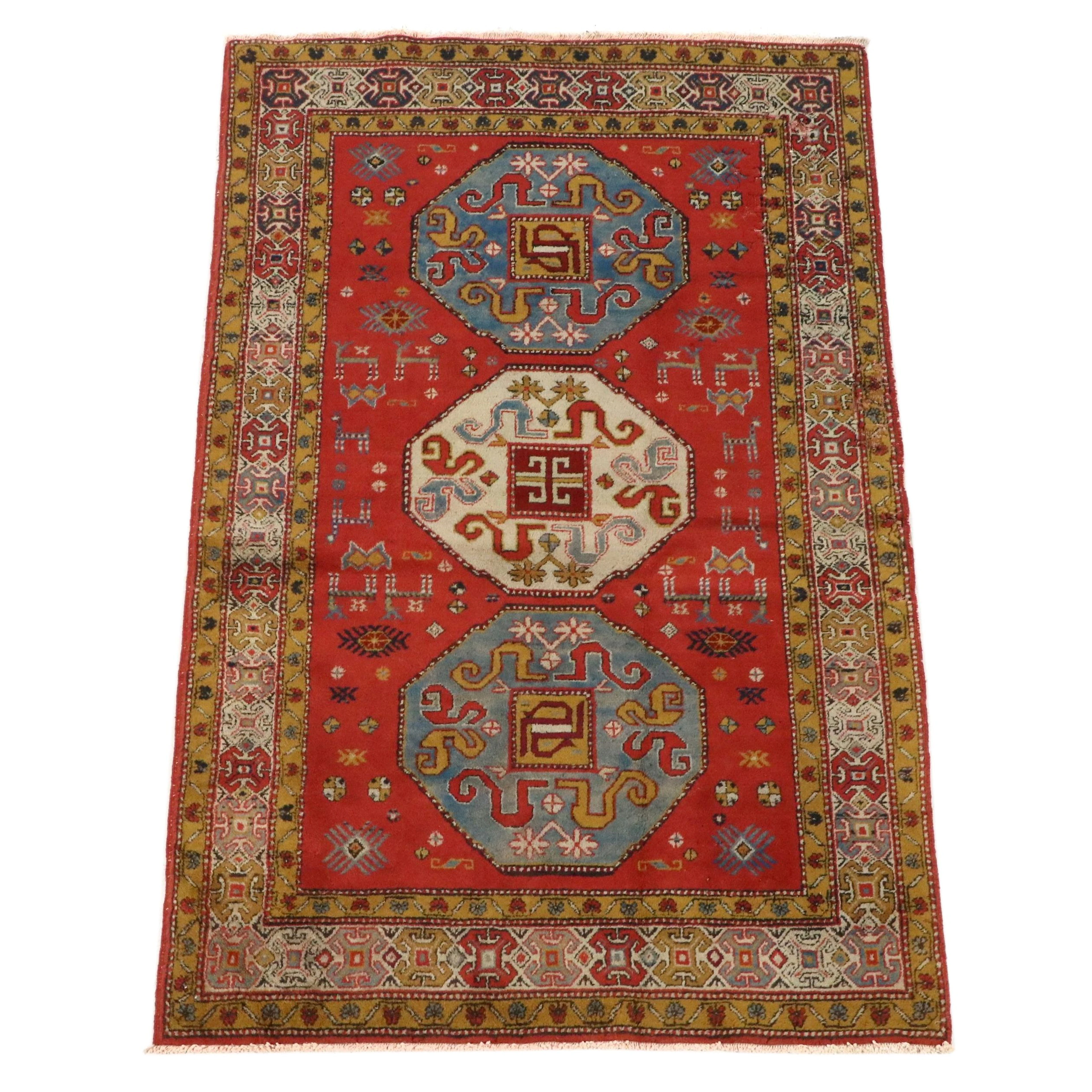 4'3 x 6'8 Hand-Knotted Caucasian Kazak Area Rug