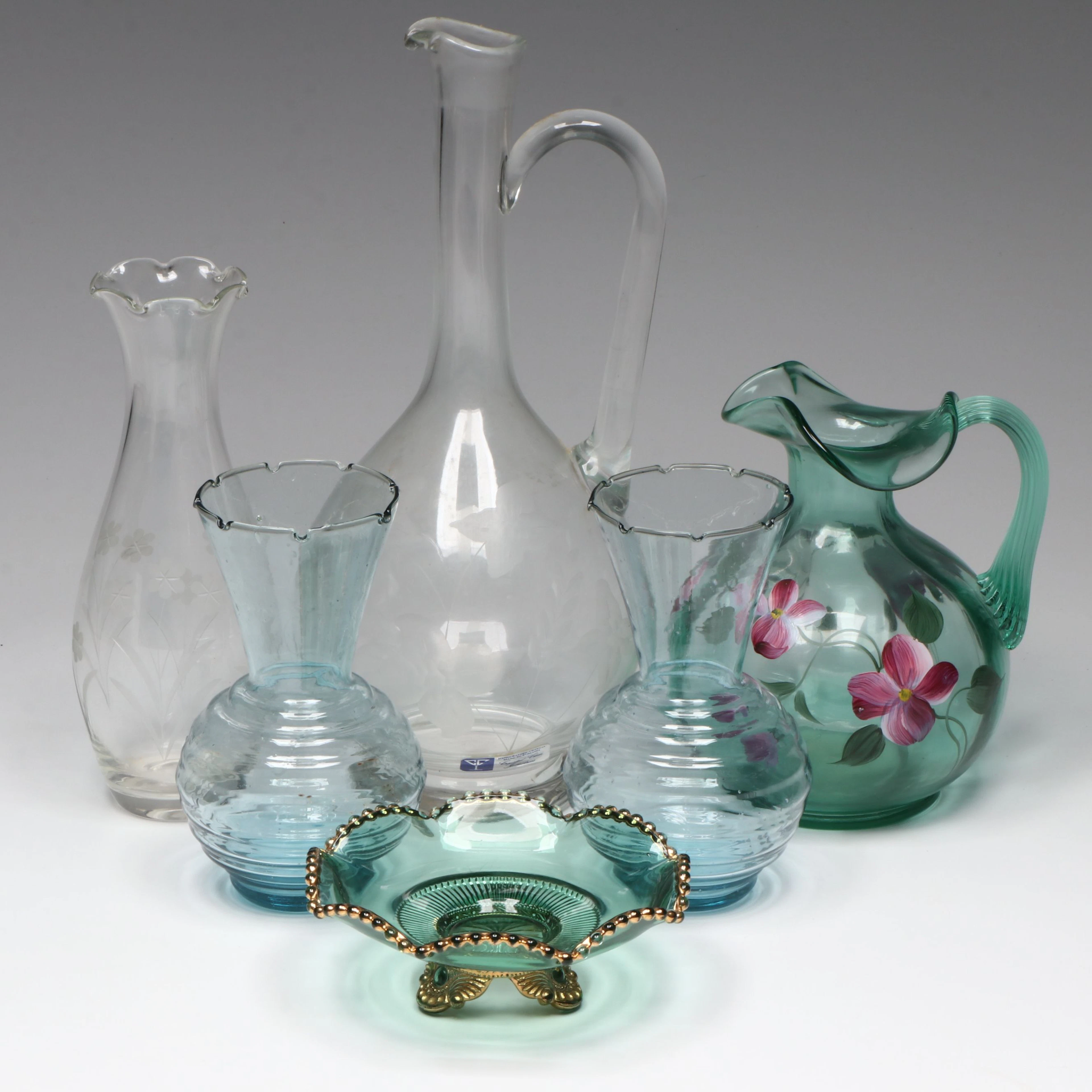 Hand-Painted Fenton Pitcher by D. Barbour and More Glass Vases
