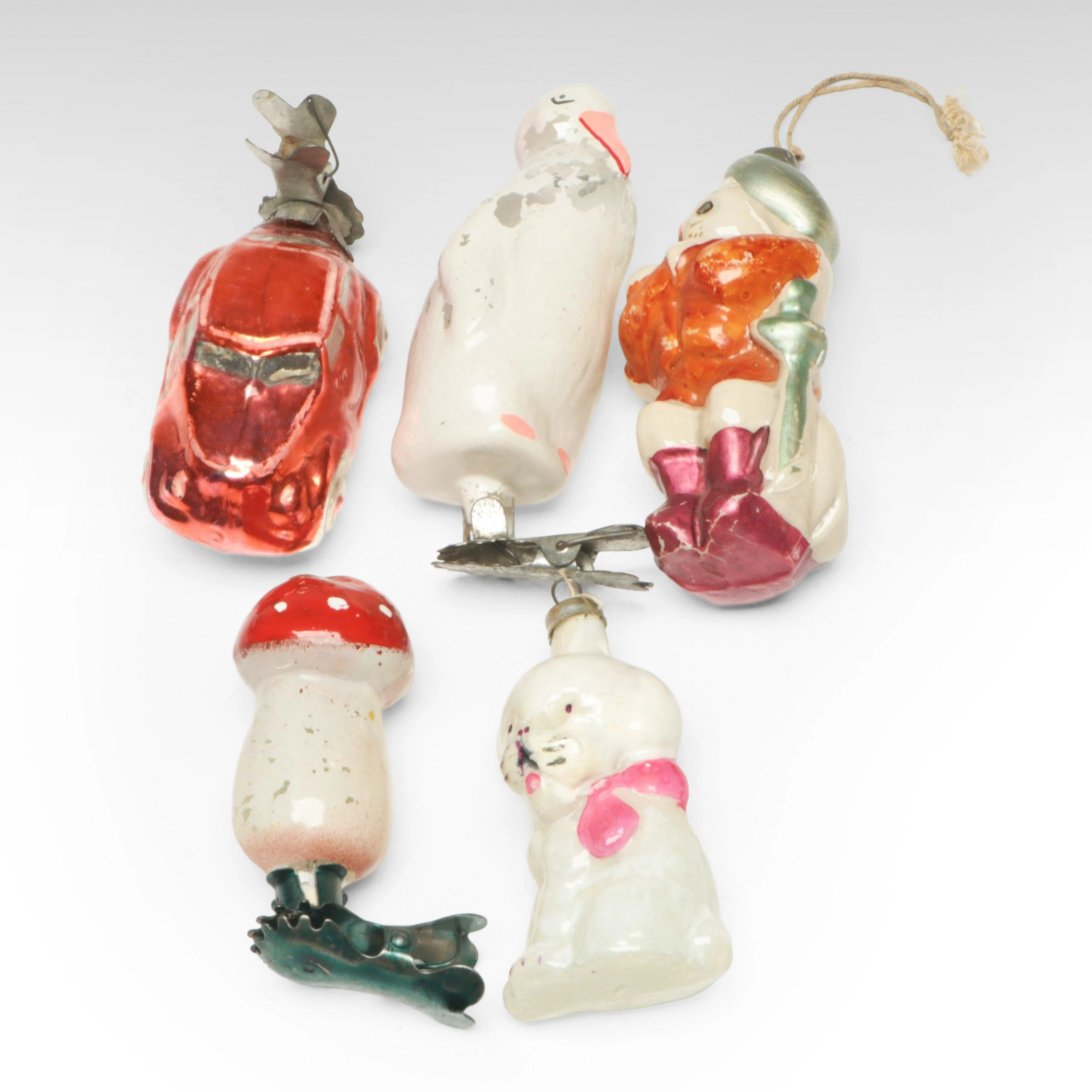 Russian Glass Clip-On and Hanging Christmas Ornaments, Vintage