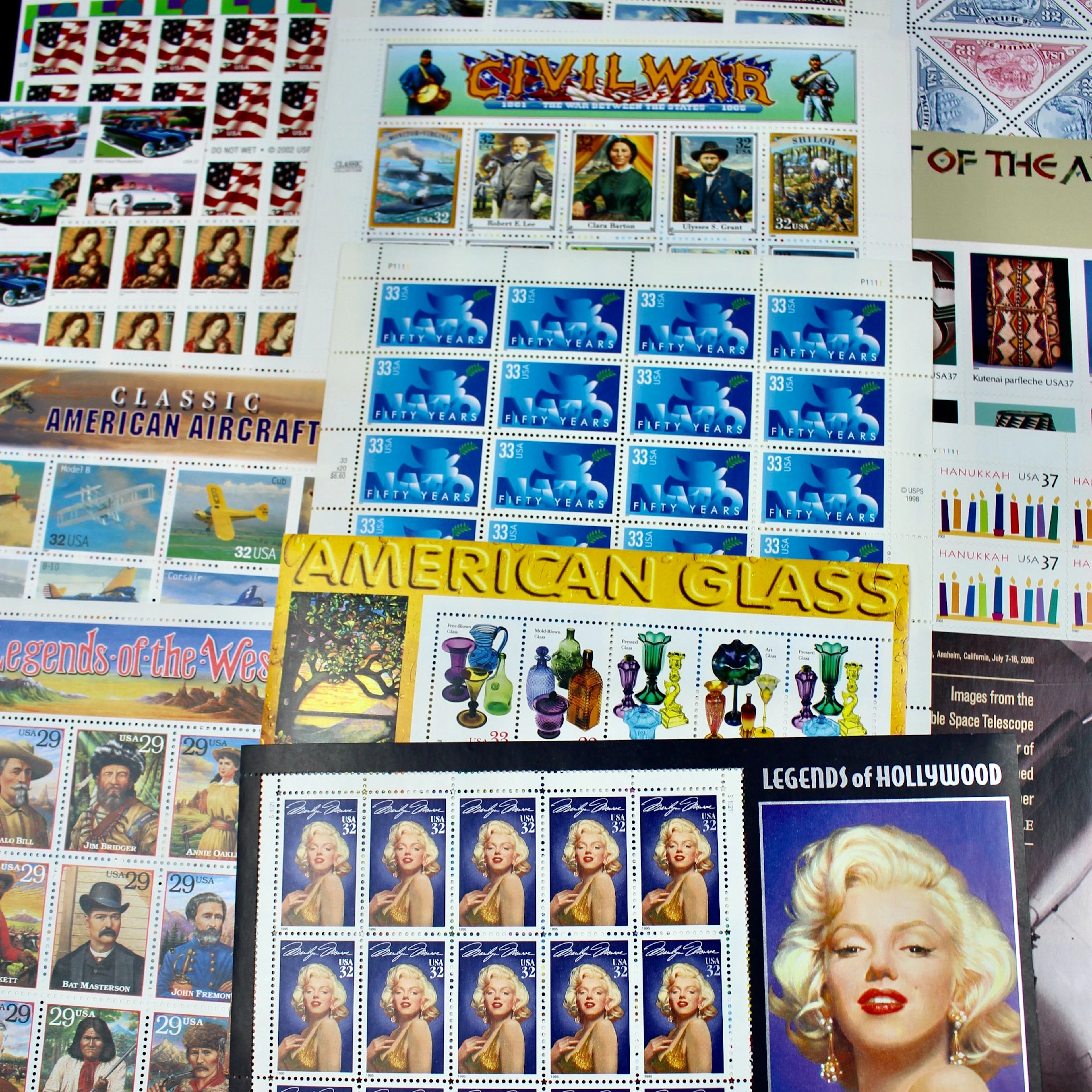 Twenty-Two Different U.S. Miniature Postage Stamp Sheets, Incl. Marilyn Monroe