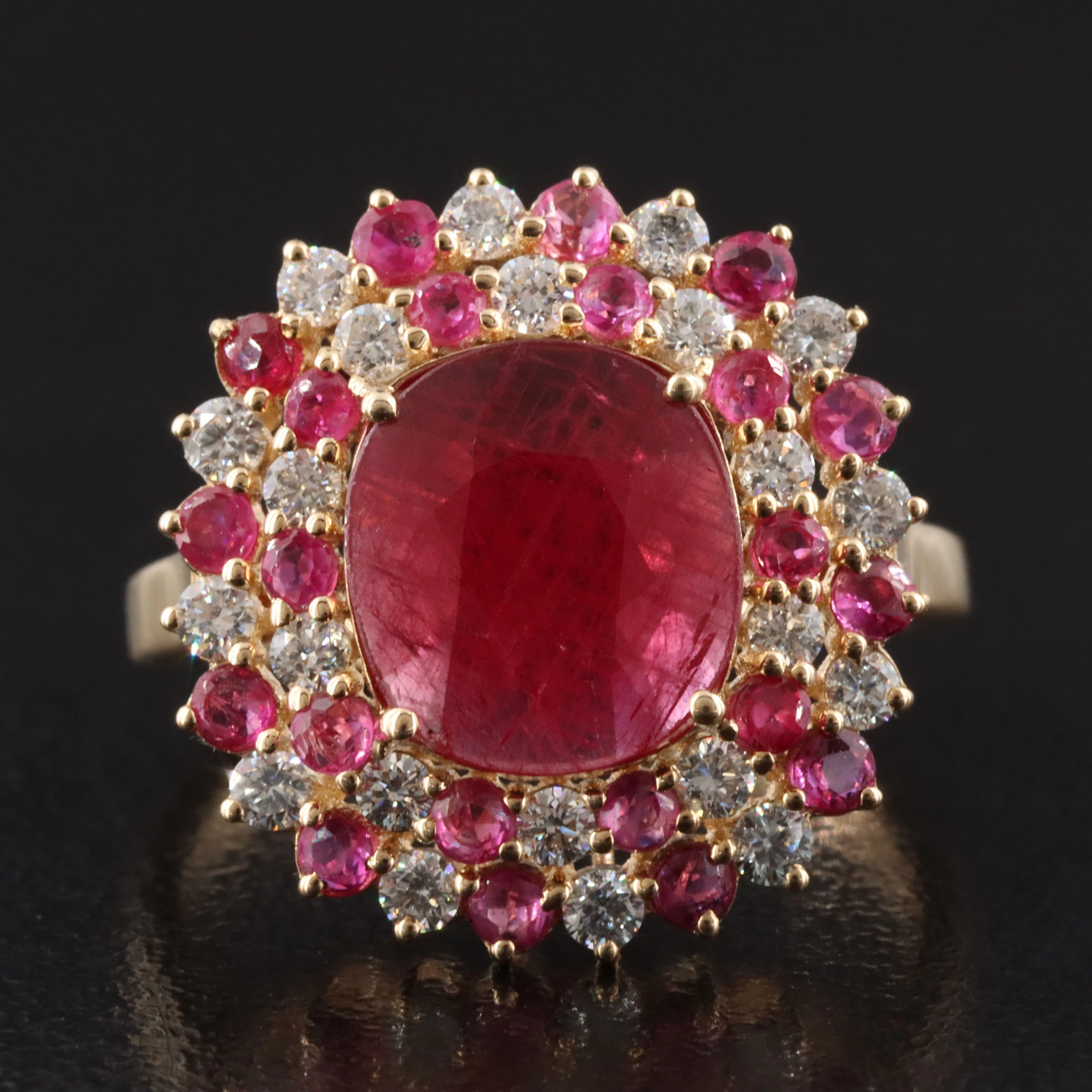 18K 1.91 CT Mozambique Center Ruby with Ruby and Diamond Ring and GIA Report