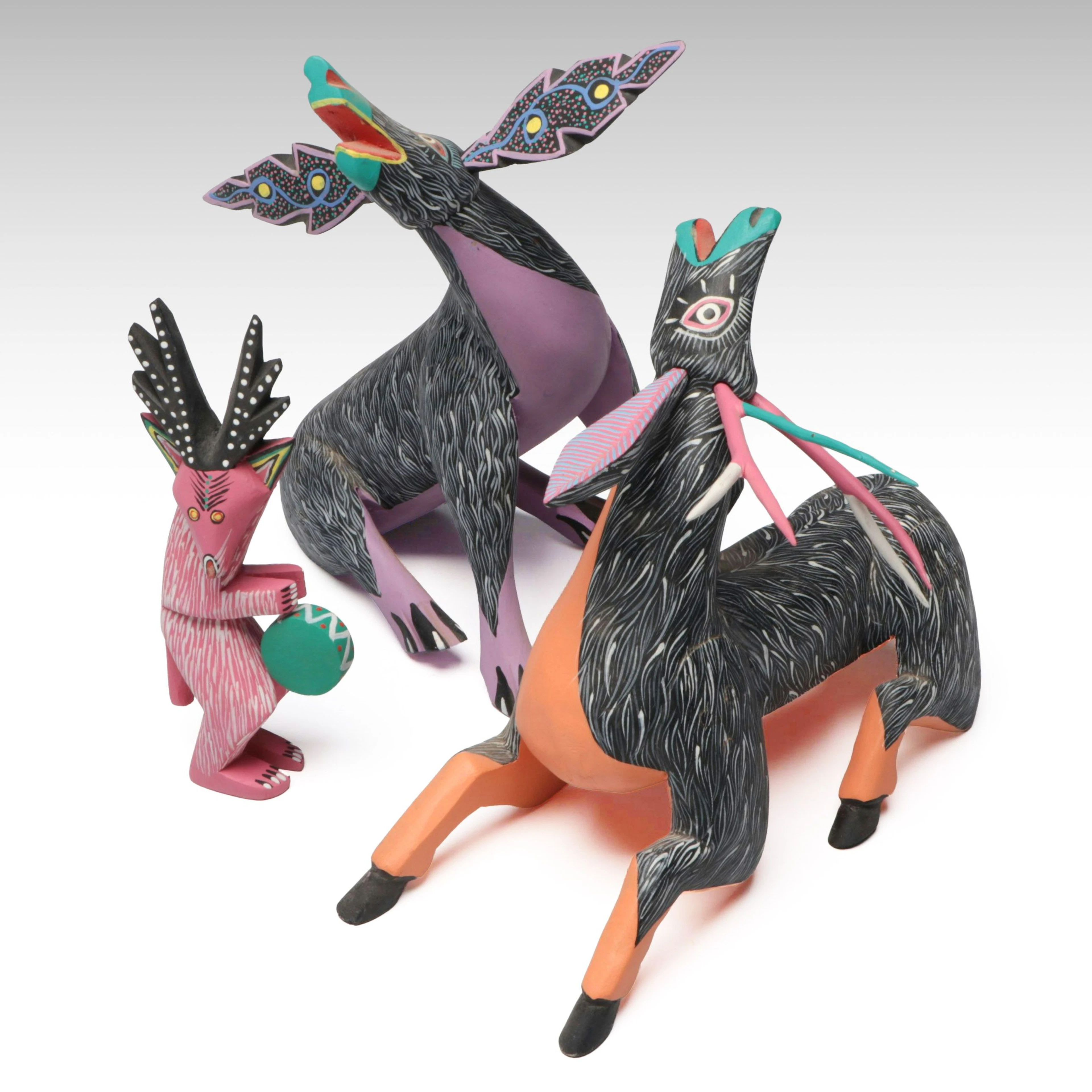 Mexican Folk Art Hand-Painted Wood Alebrijes