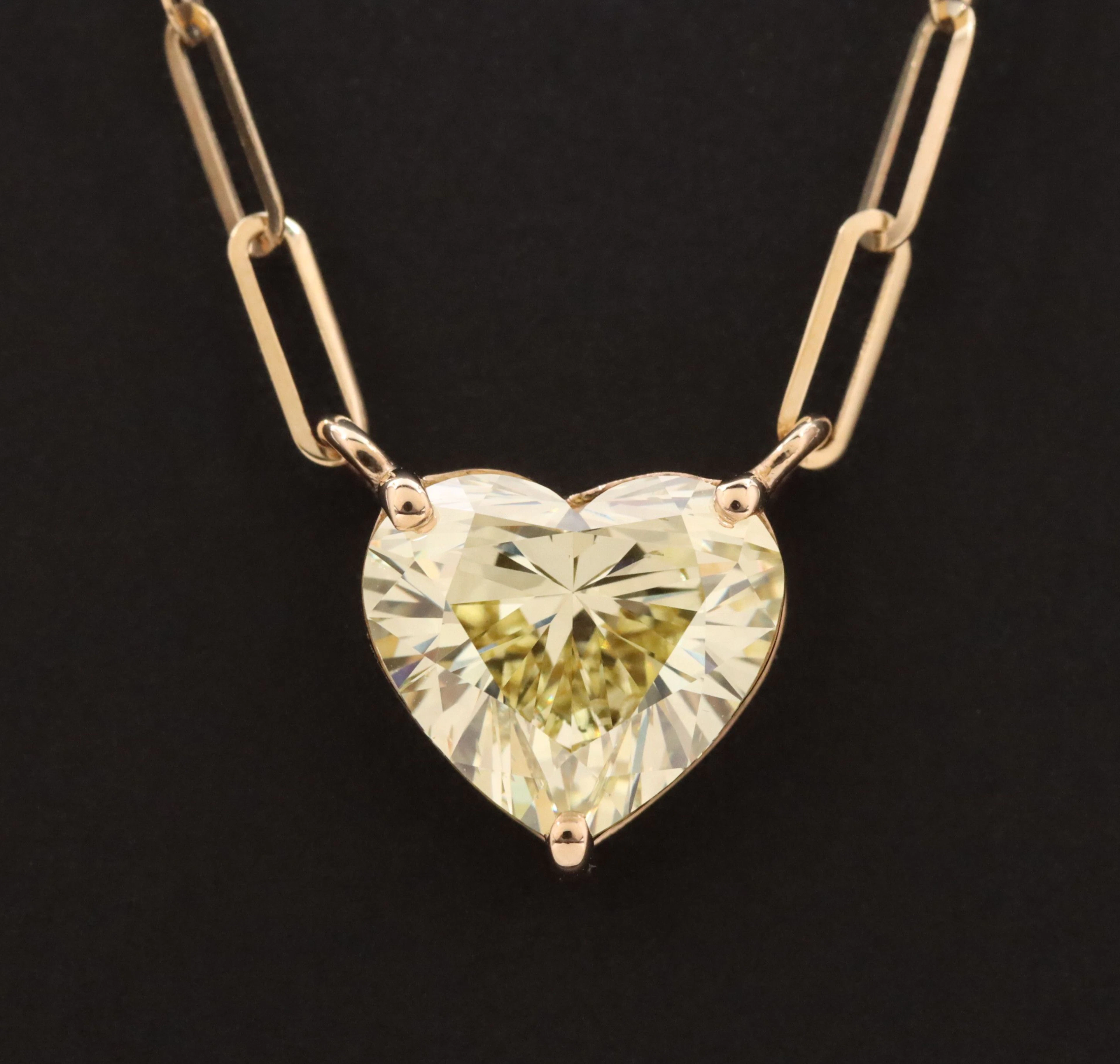 14K 2.01 CT Lab Grown Fancy Intense Yellow Diamond Necklace with IGI Report