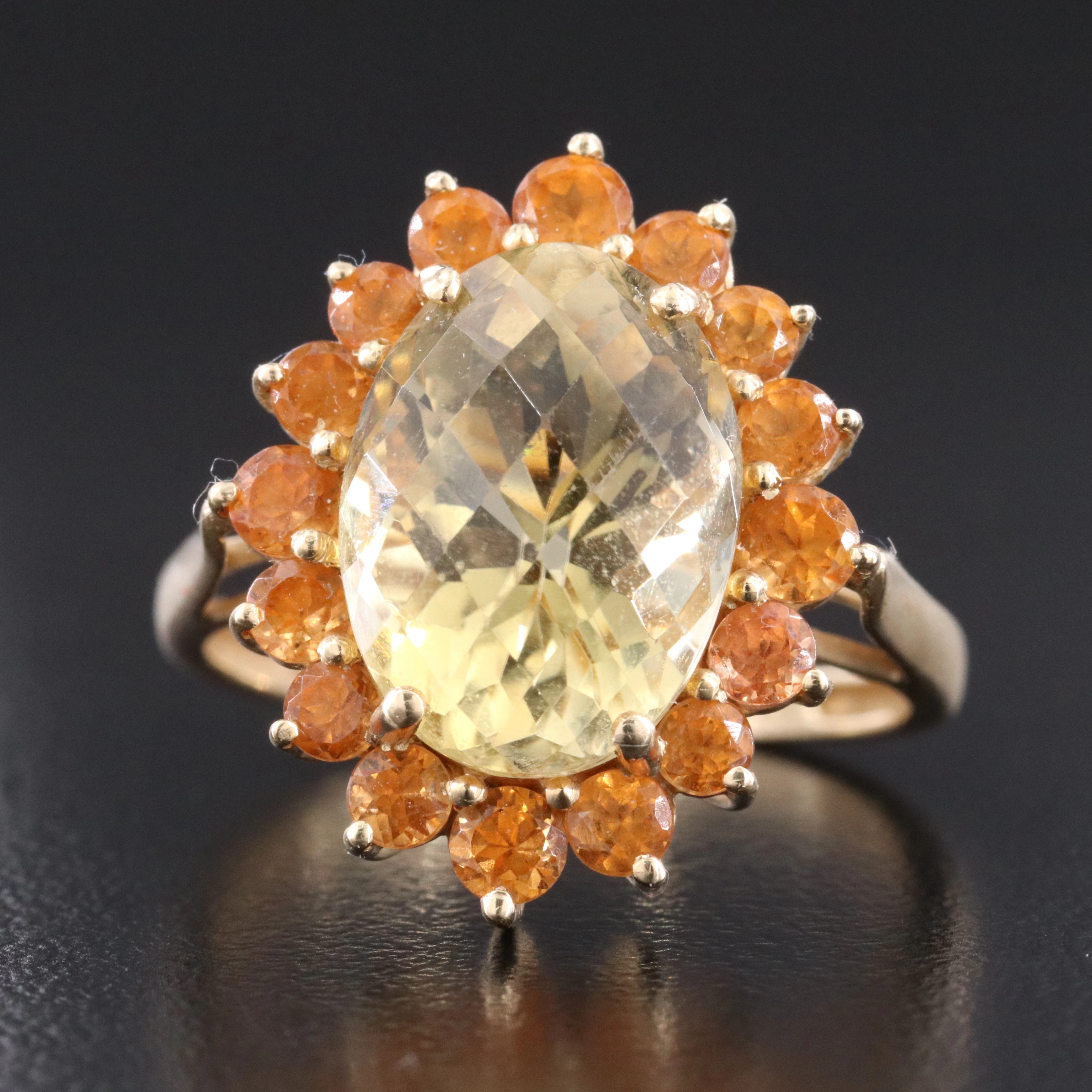 14K Labradorite and Spessartine Halo Ring