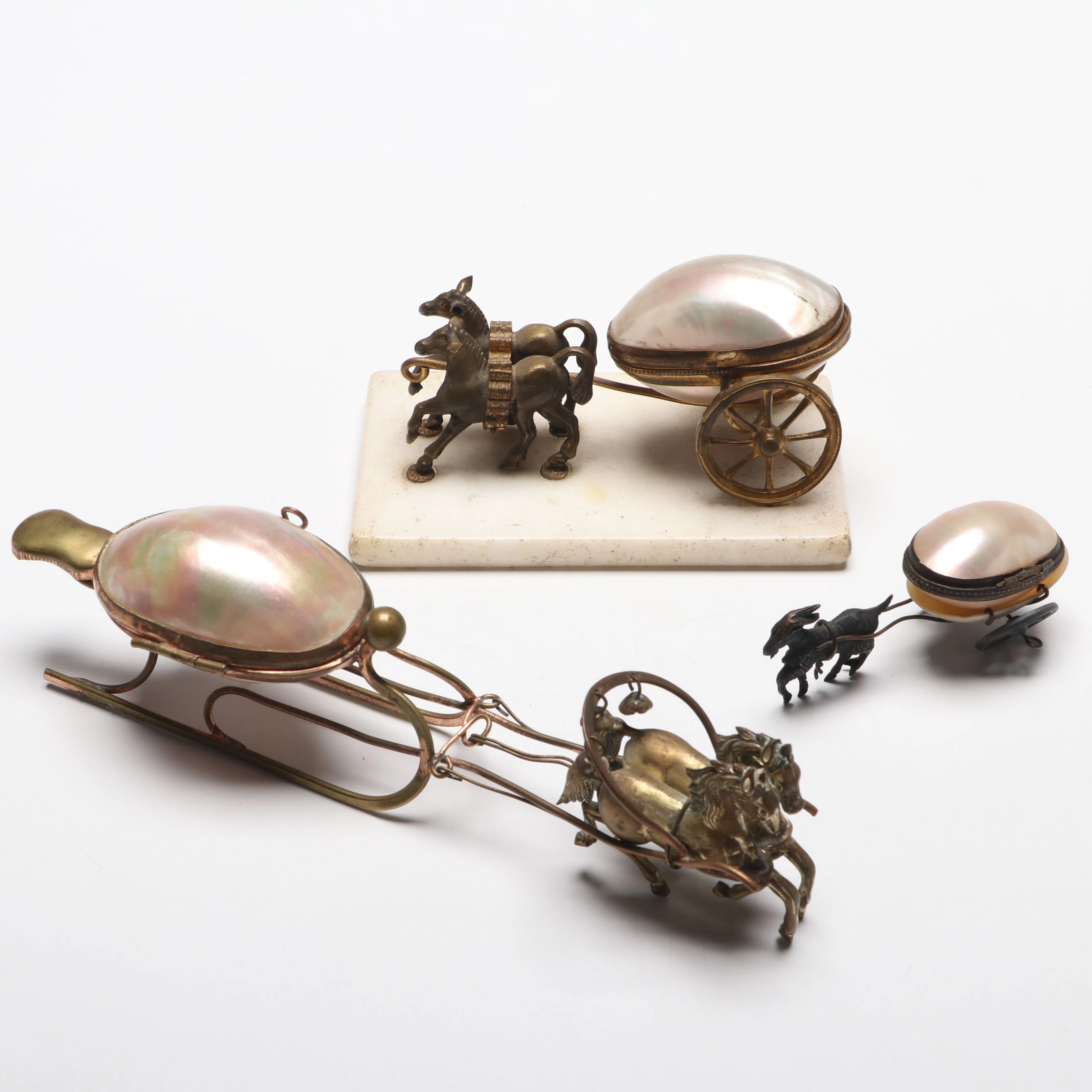 Mother-of-Pearl Horse Drawn Carriage Thimble Holder, Late 19th/Early 20th C.