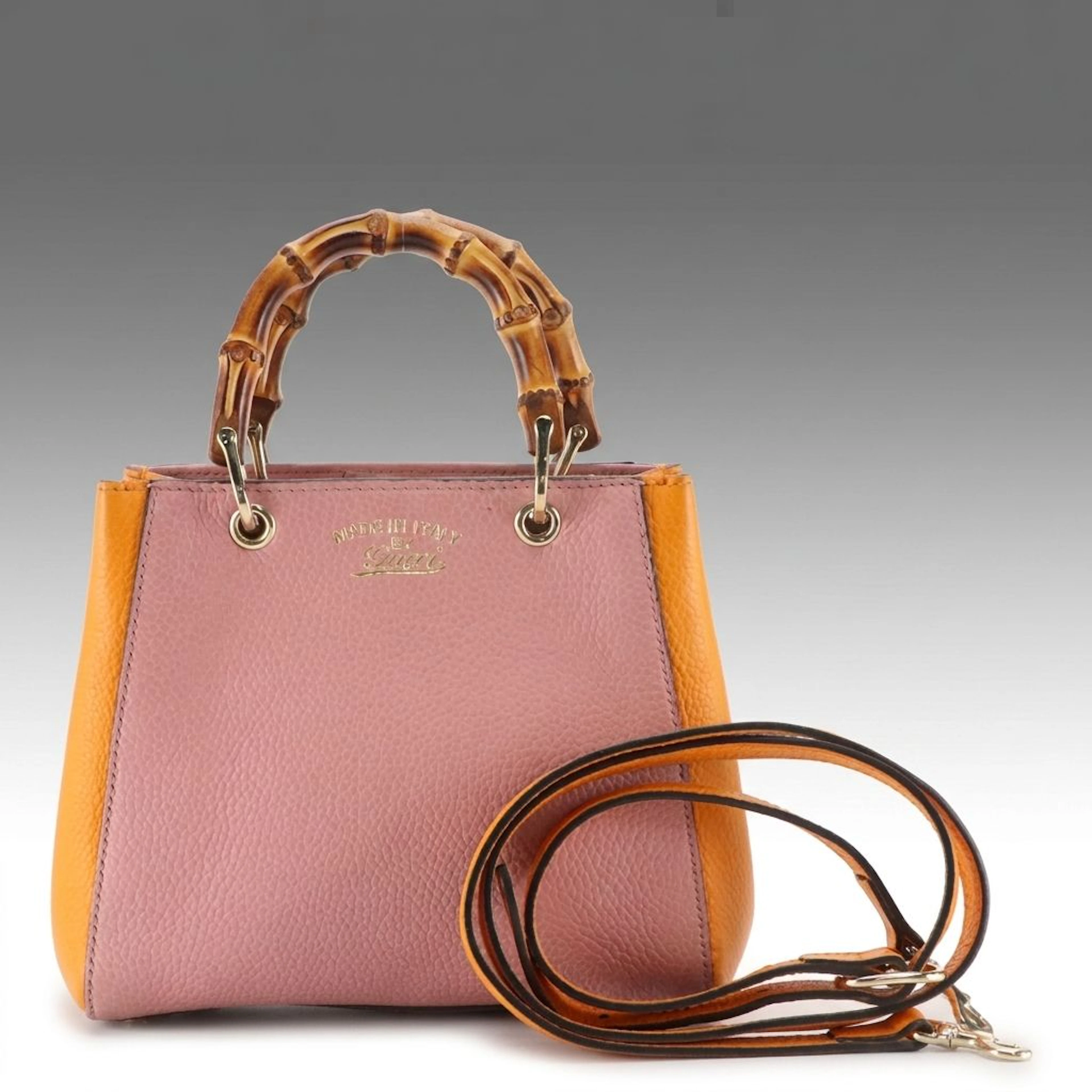 Gucci Japan Exclusive Bamboo Handle Mini Shopper 2Way Tote in Bicolor Calfskin
