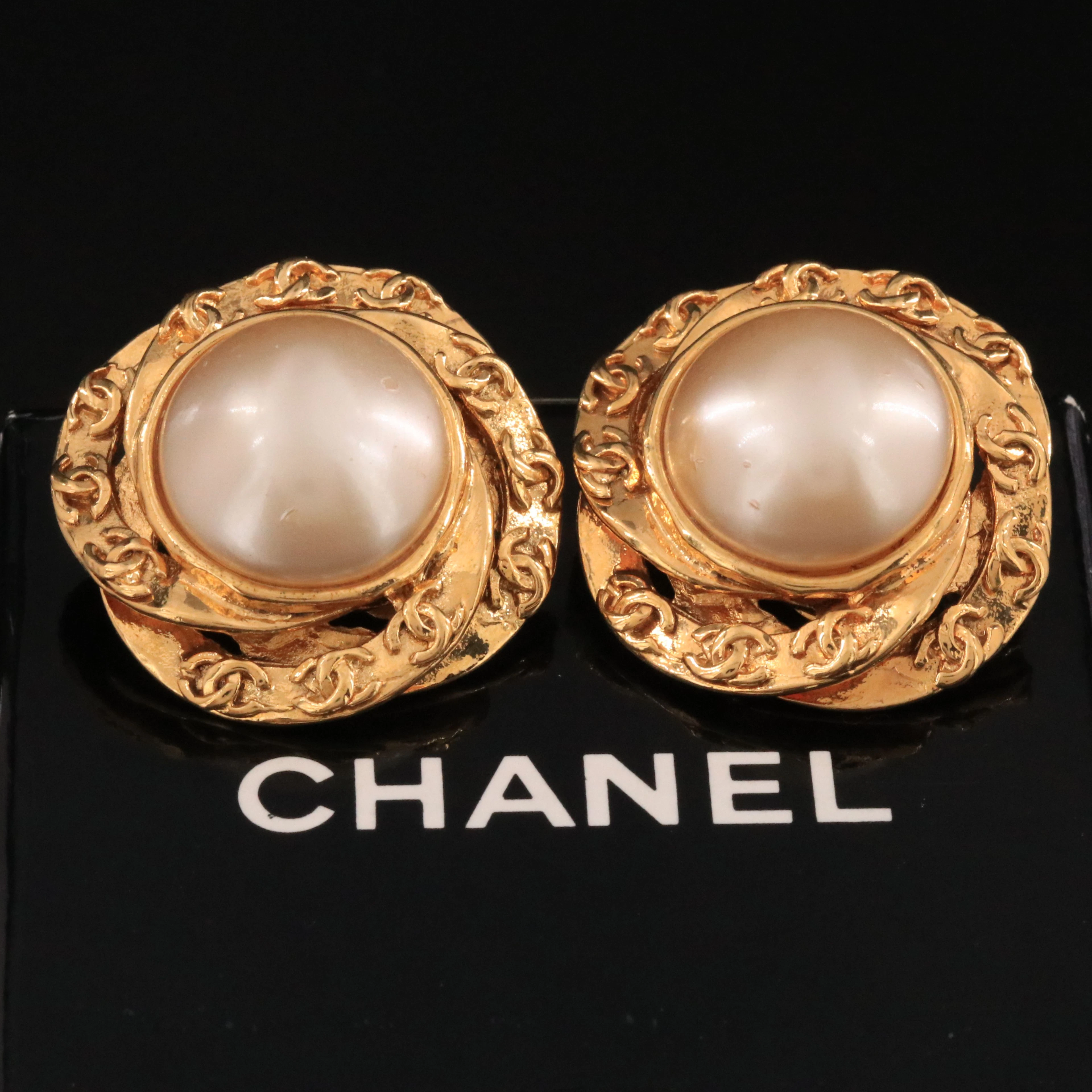 Chanel CC Glass Pearl Clip Earrings, Autumn 1993