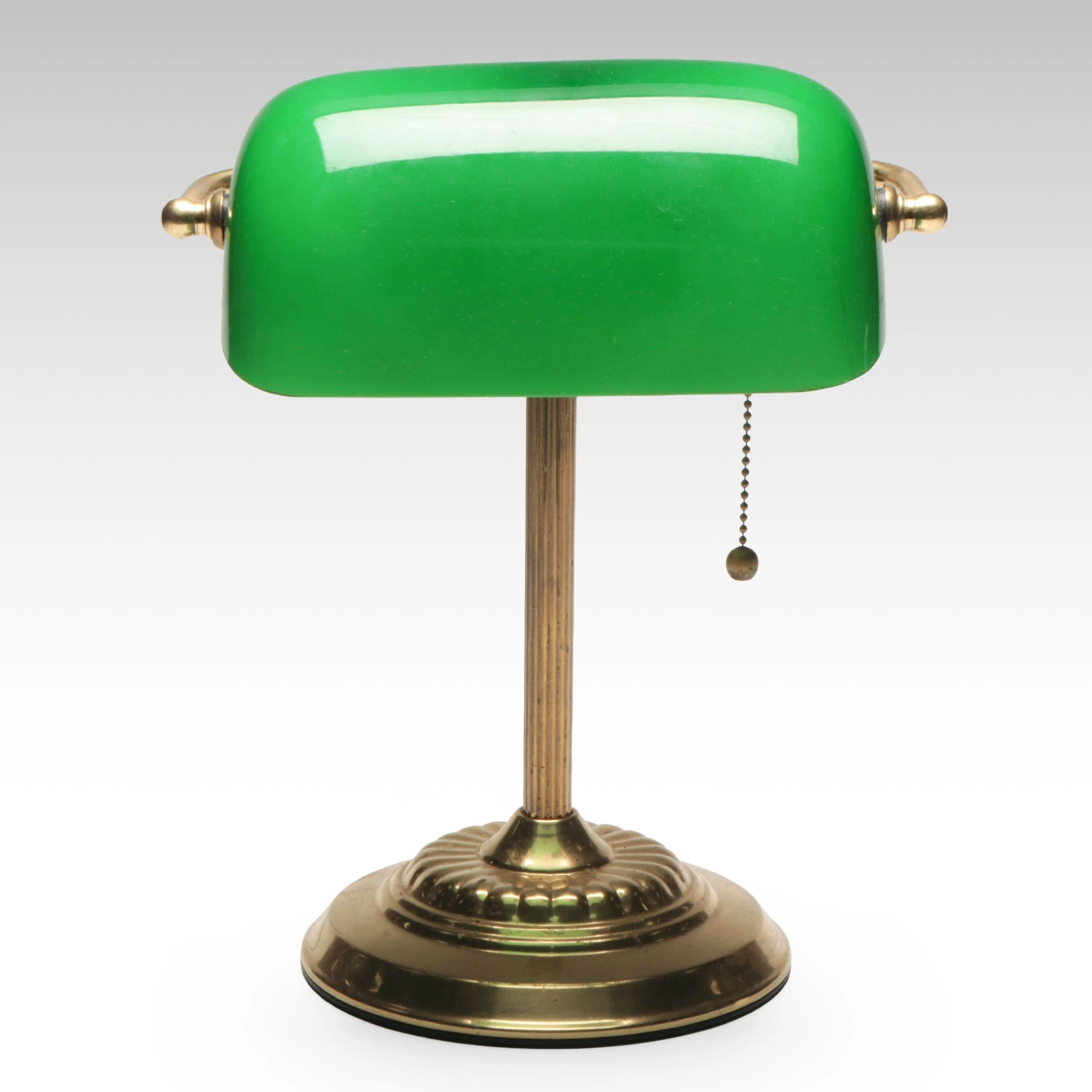 Brass Banker's Lamp with Cased Green Glass Shade