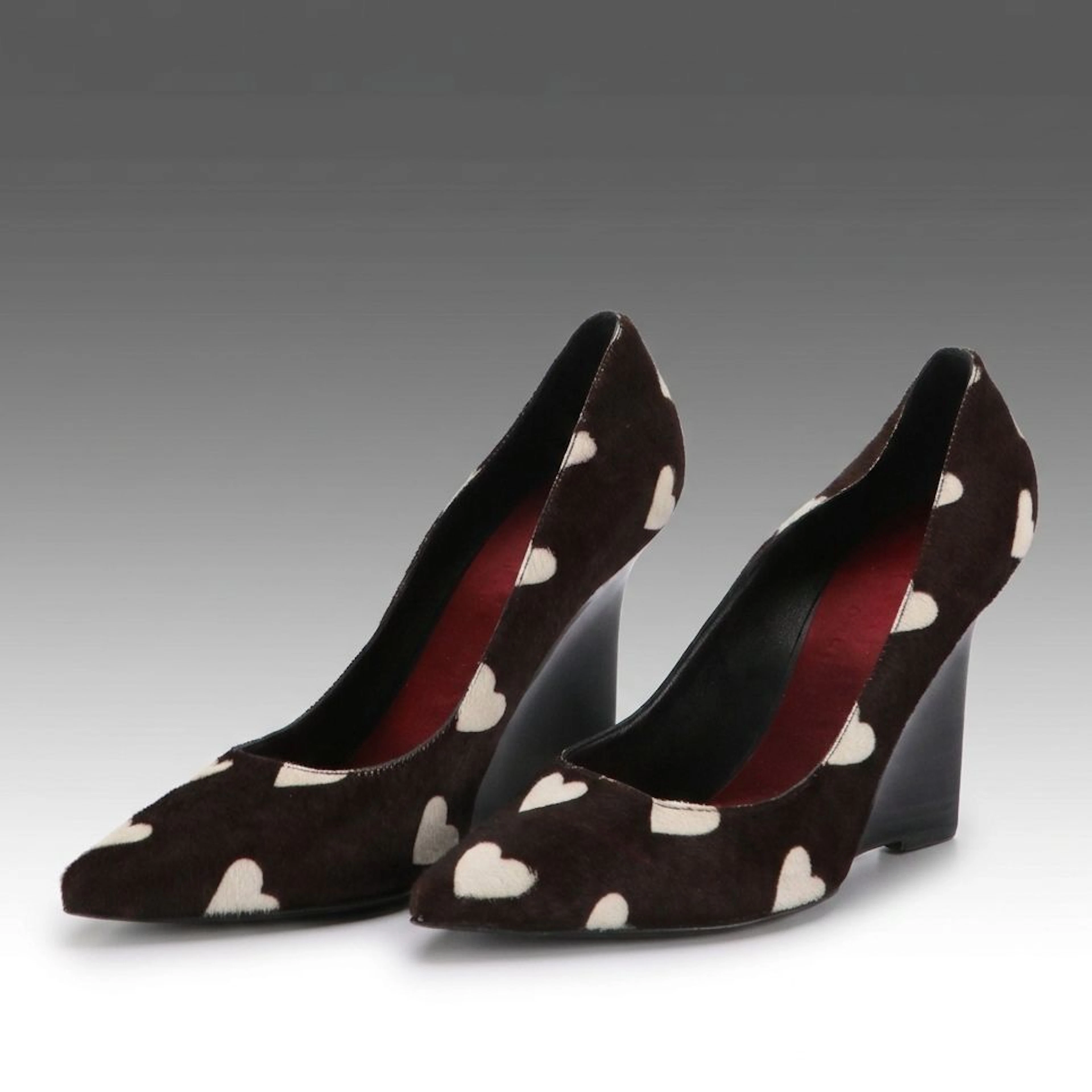 Burberry Heart Print Calf Hair Stylized Wedges