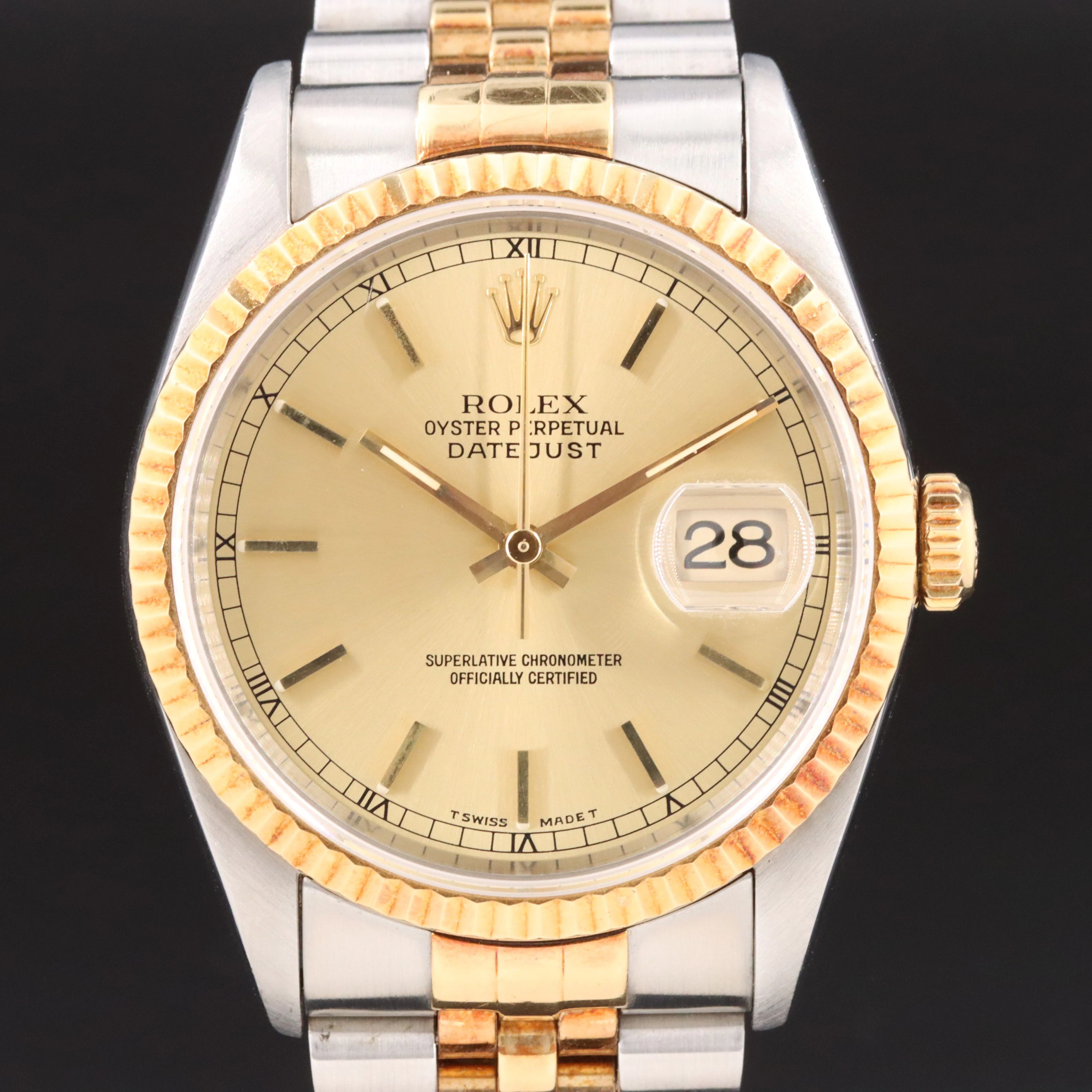 1995 Rolex 18K & Steel Datejust 36mm Watch Model 16233