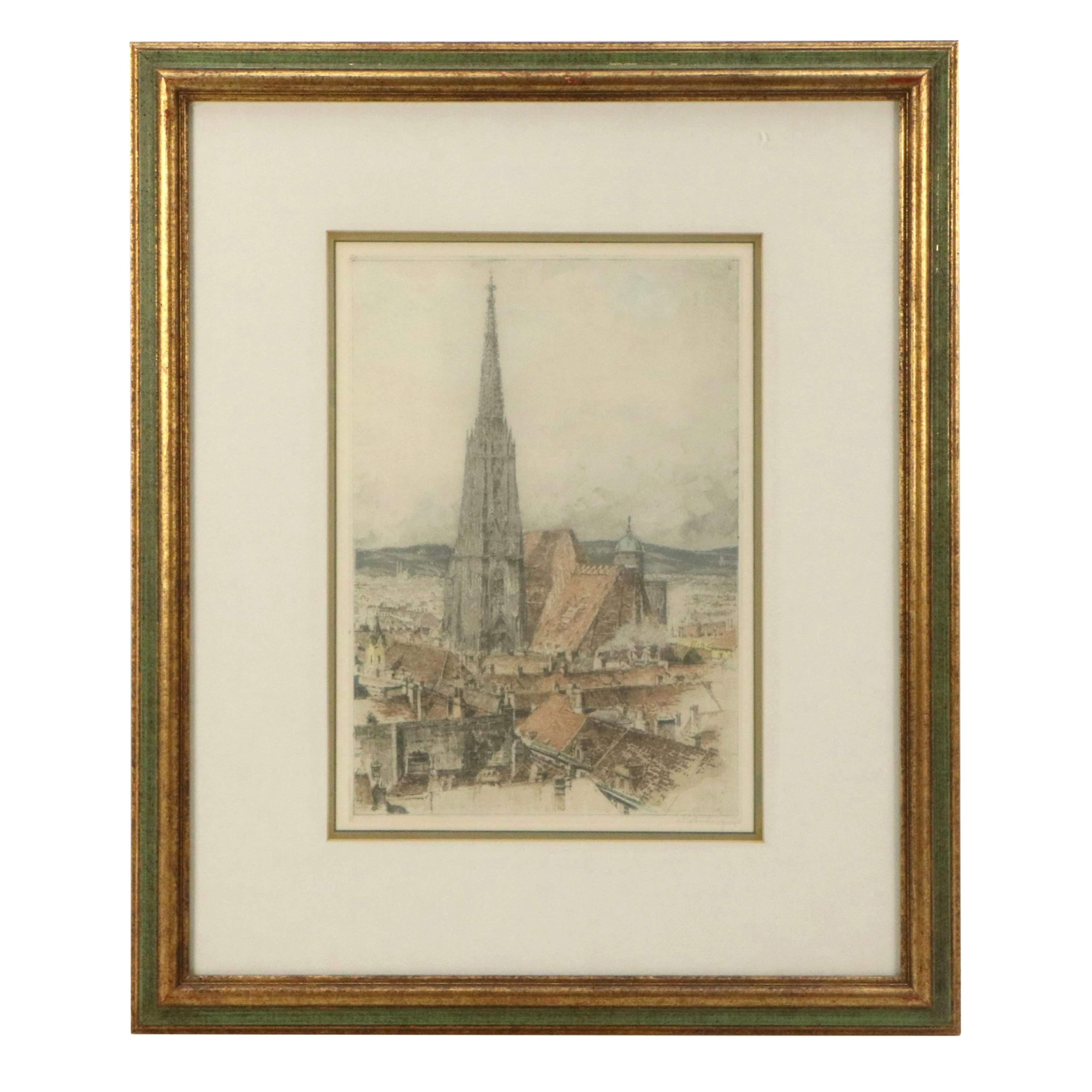 Josef Eidenberger Etching à la Poupée of St. Stephen's Cathedral, 20th Century