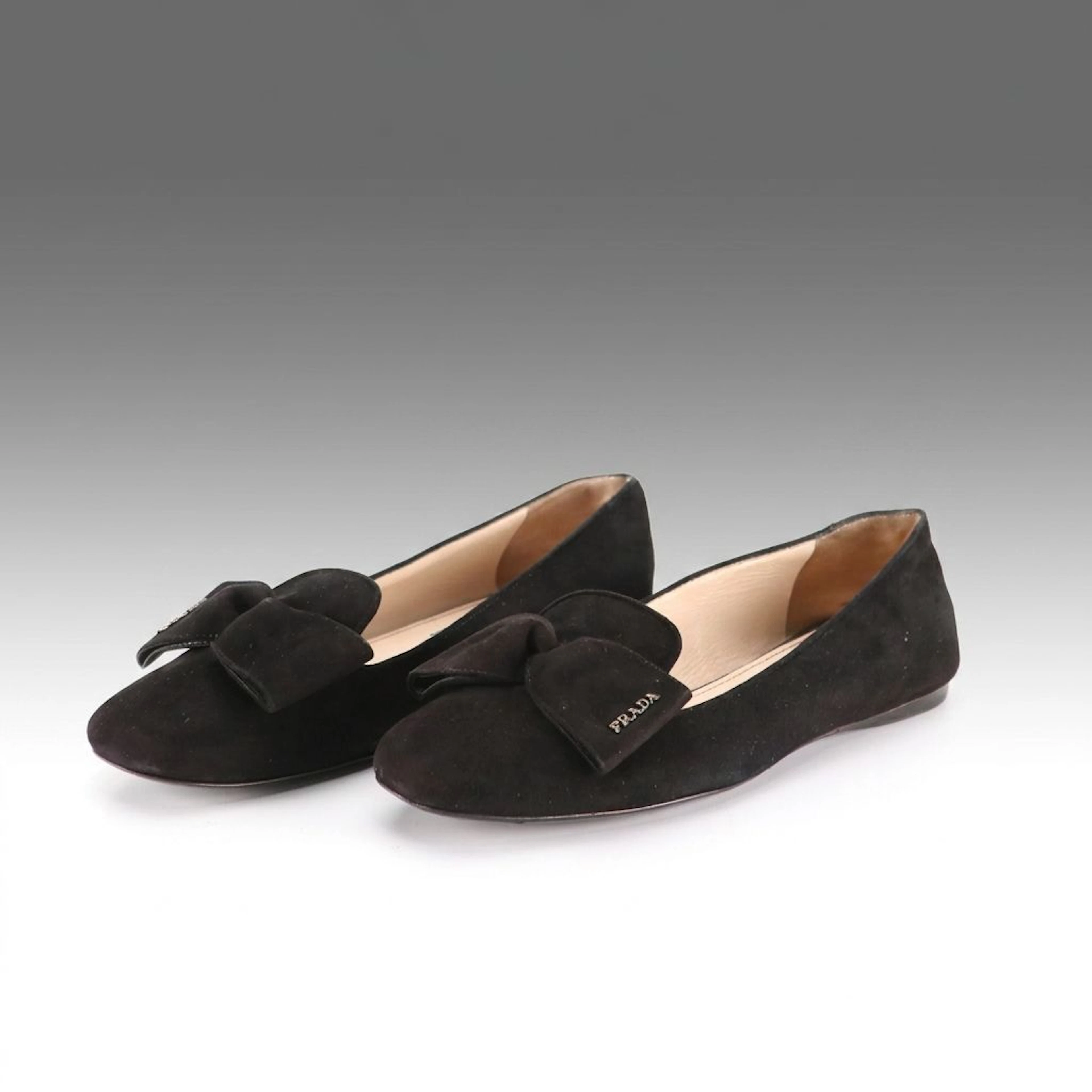 Prada Black Suede Bow Flats