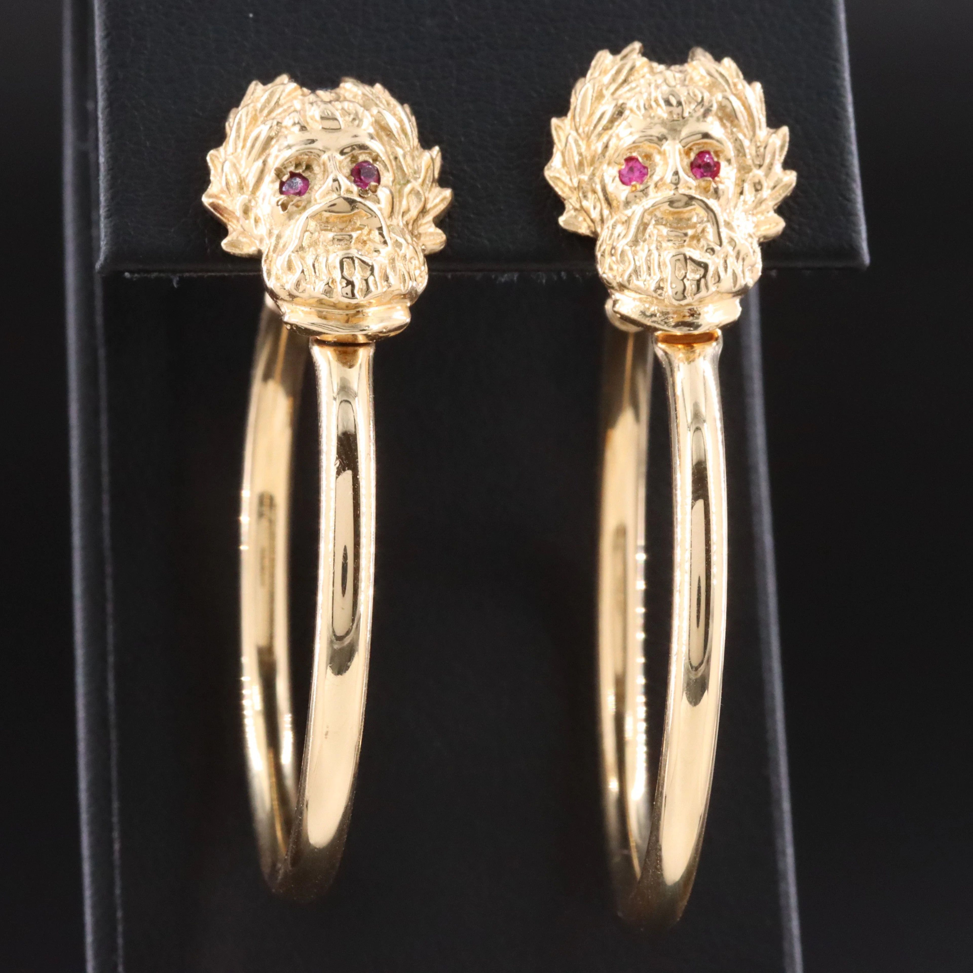 14K Figural Man Hoop Earrings with Ruby Accents