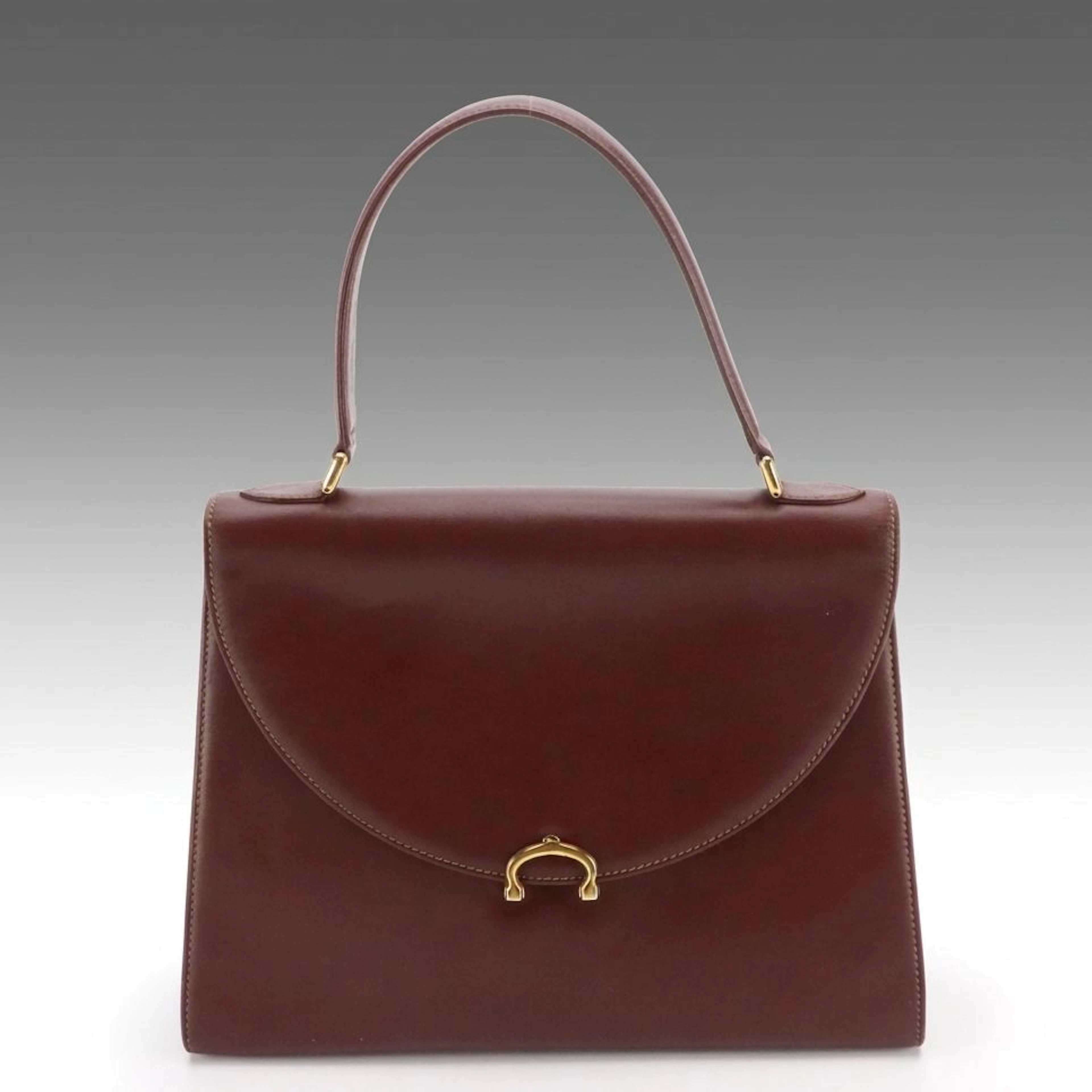 Cartier Bordeaux Leather Top Handle Kelly Flap Bag