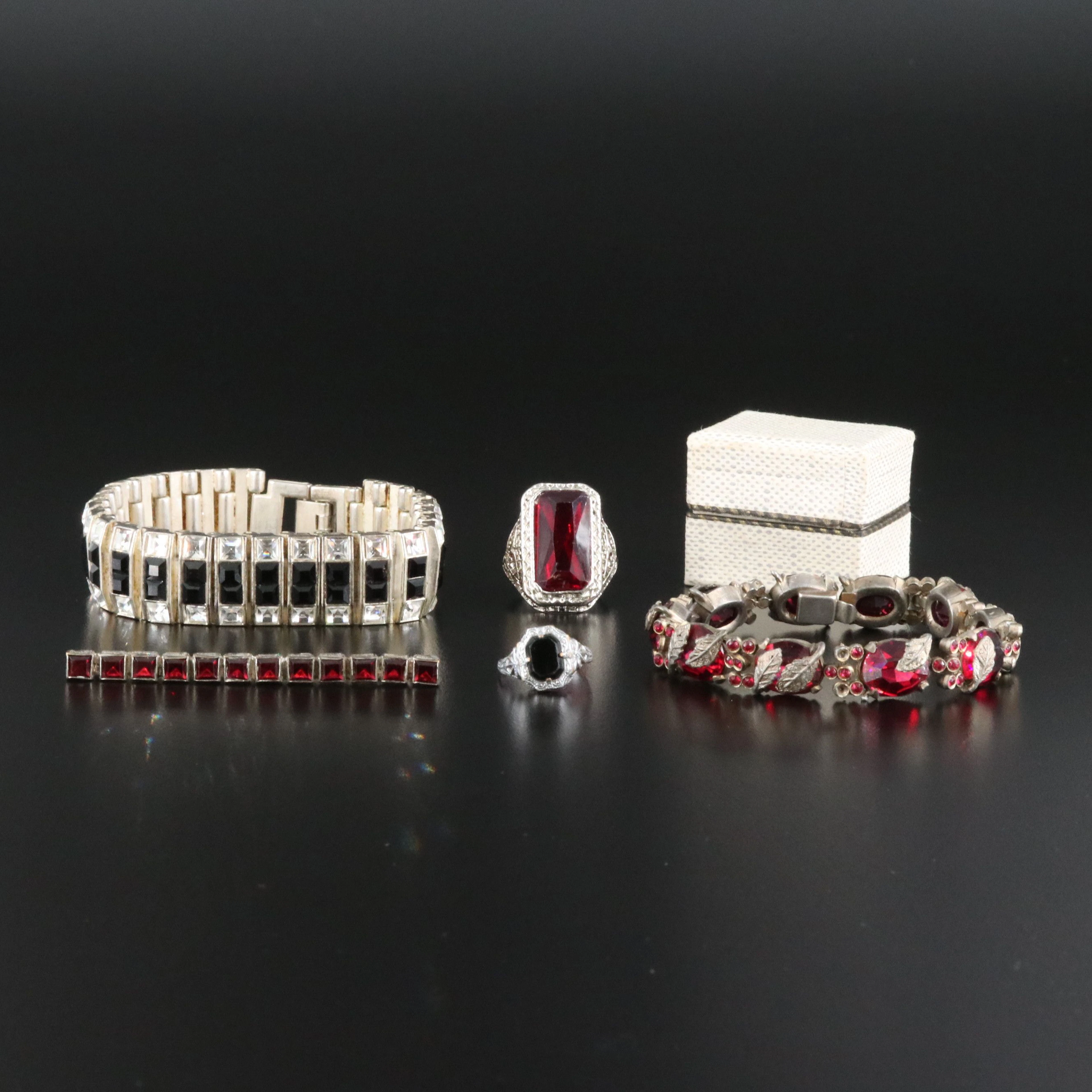 Vintage Rhinestone Bracelets, Rings and Brooch