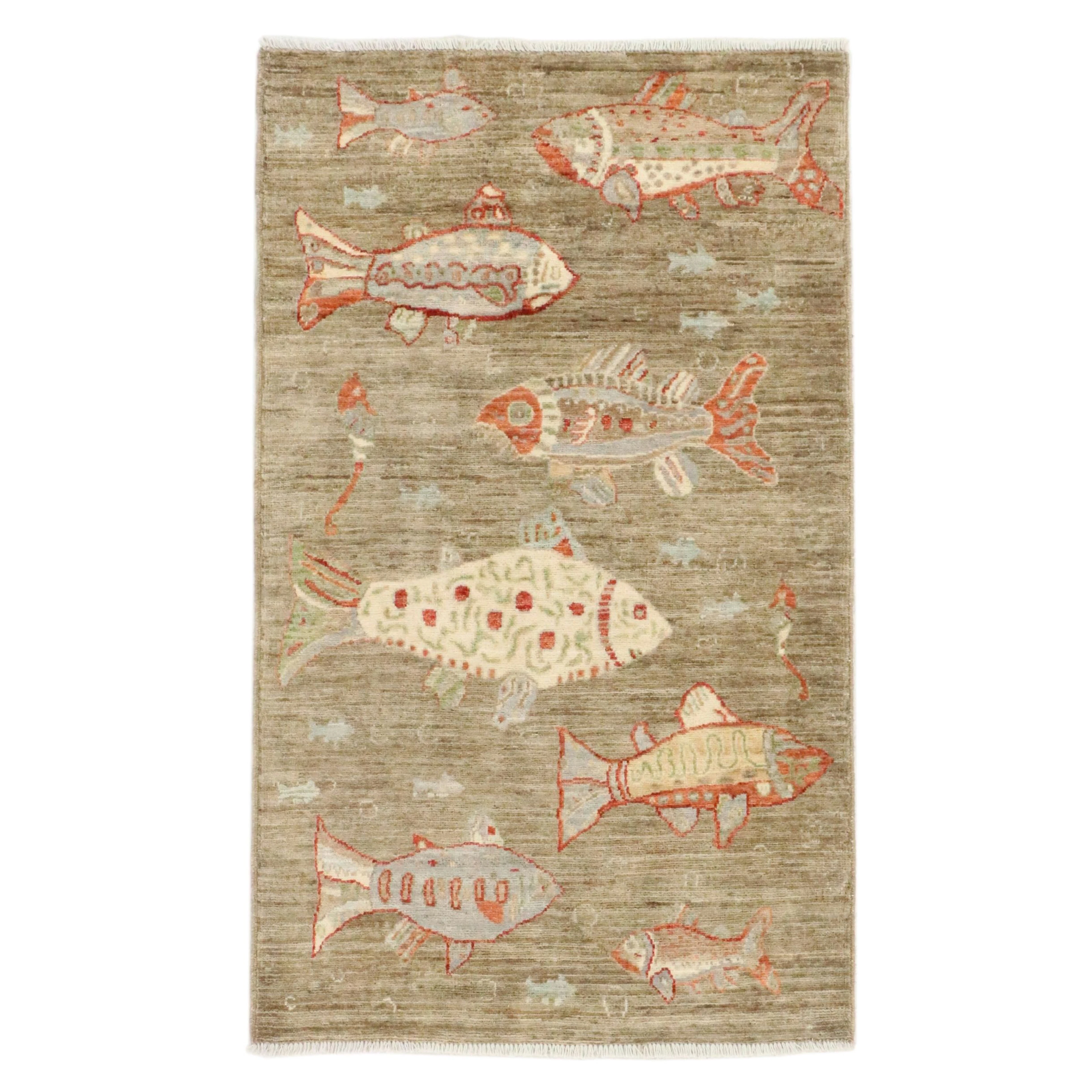 2'11 x 4'11 Hand-Knotted Nepal Contemporary Pictorial Accent Rug