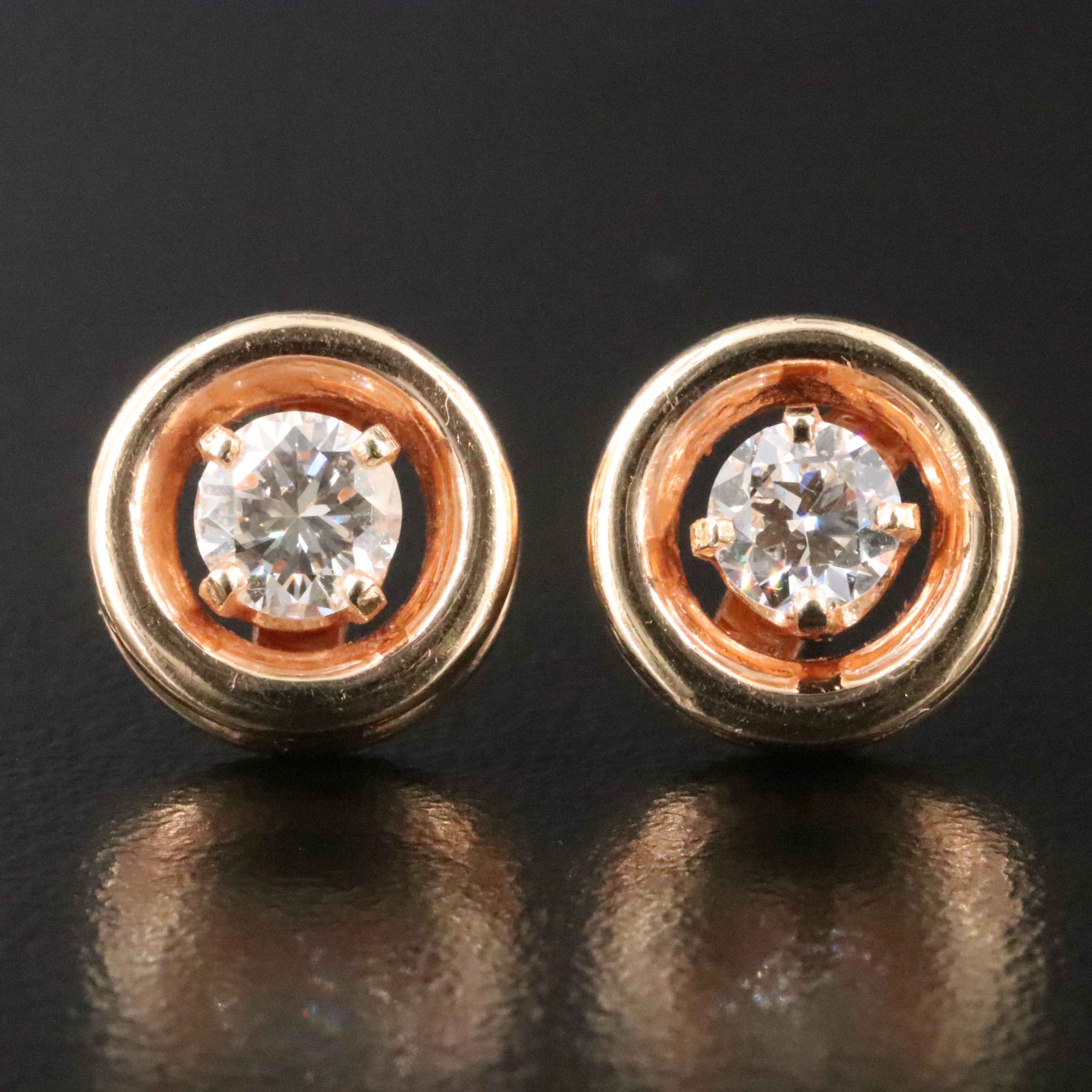 14K Rose Gold 0.66 CTW Diamond Solitaire Earrings