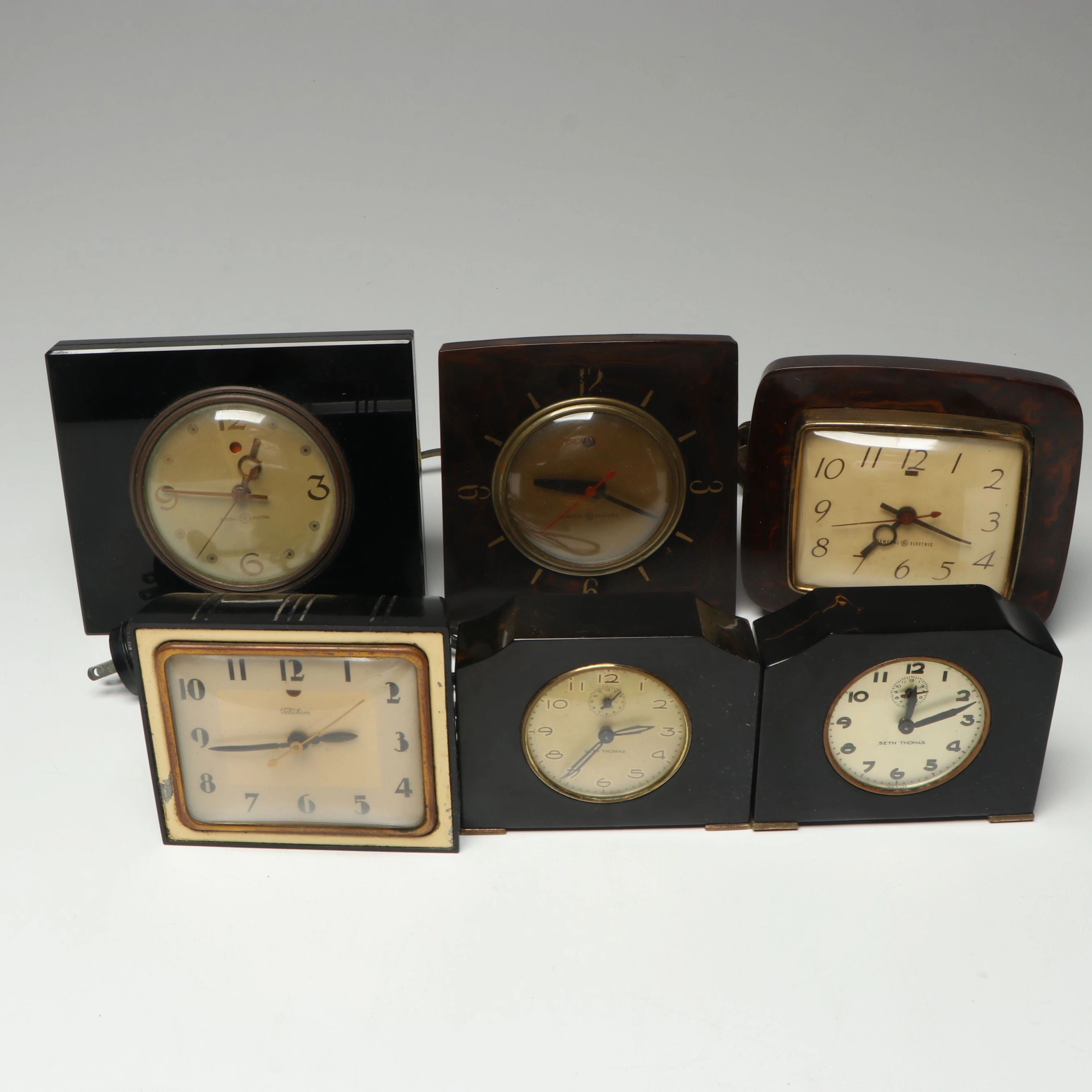 Seth Thomas and General Electric Tortoiseshell Resin Desk Clocks with Others