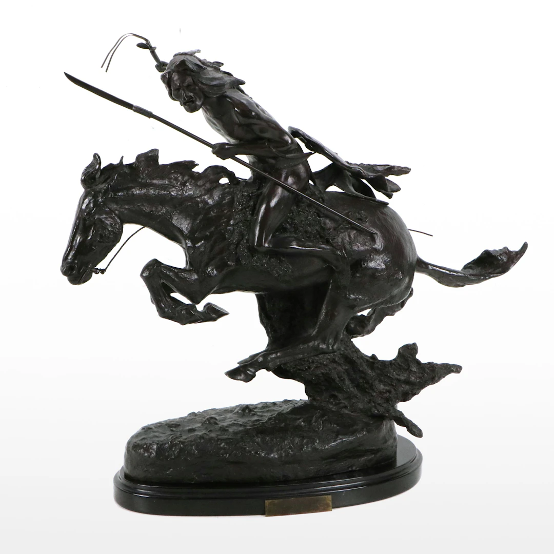 Patinated Cast Bronze Sculpture After Frederic Remington "The Cheyenne"