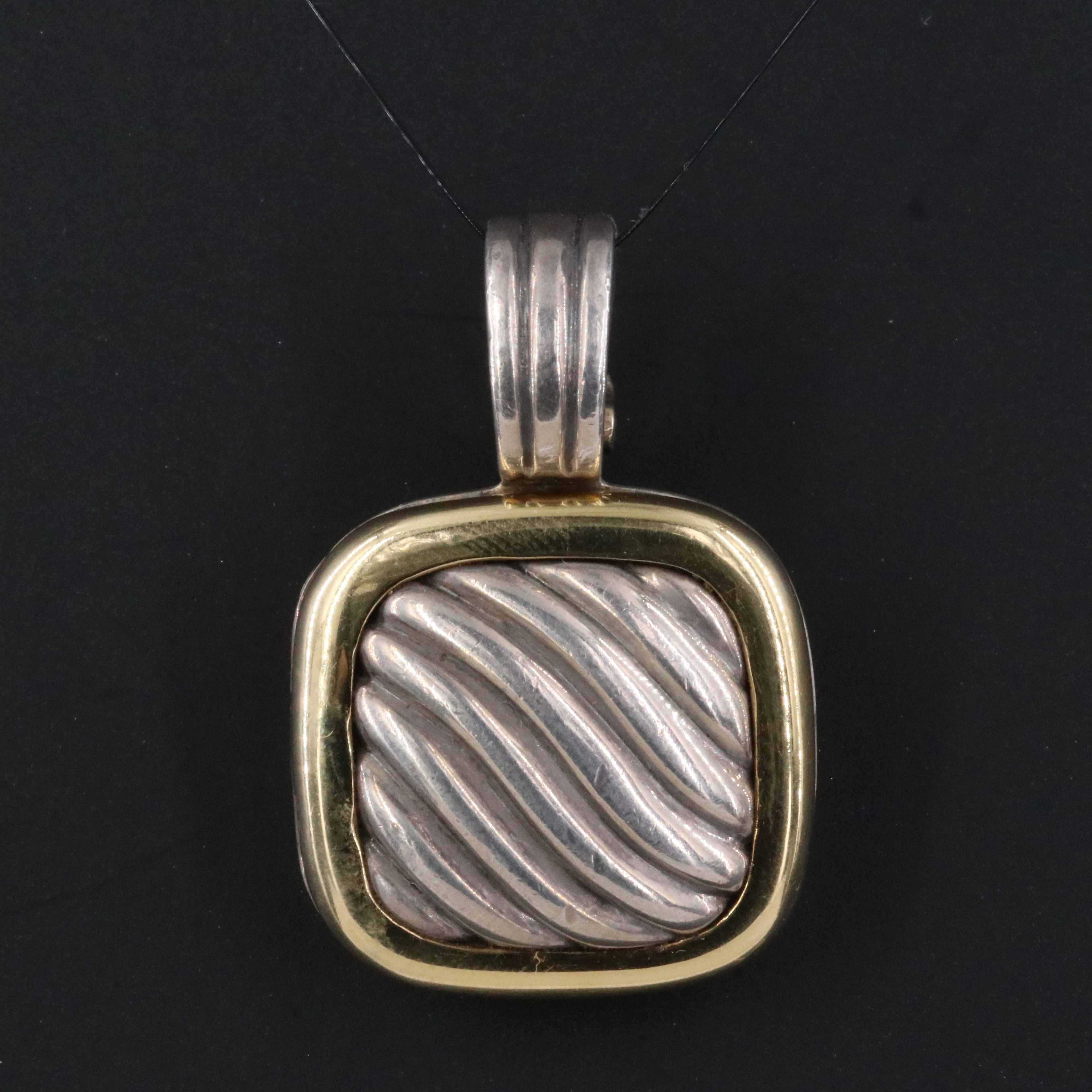 David Yurman Sculpted Cable Sterling Locket Enhancer Pendant with 18K Accents