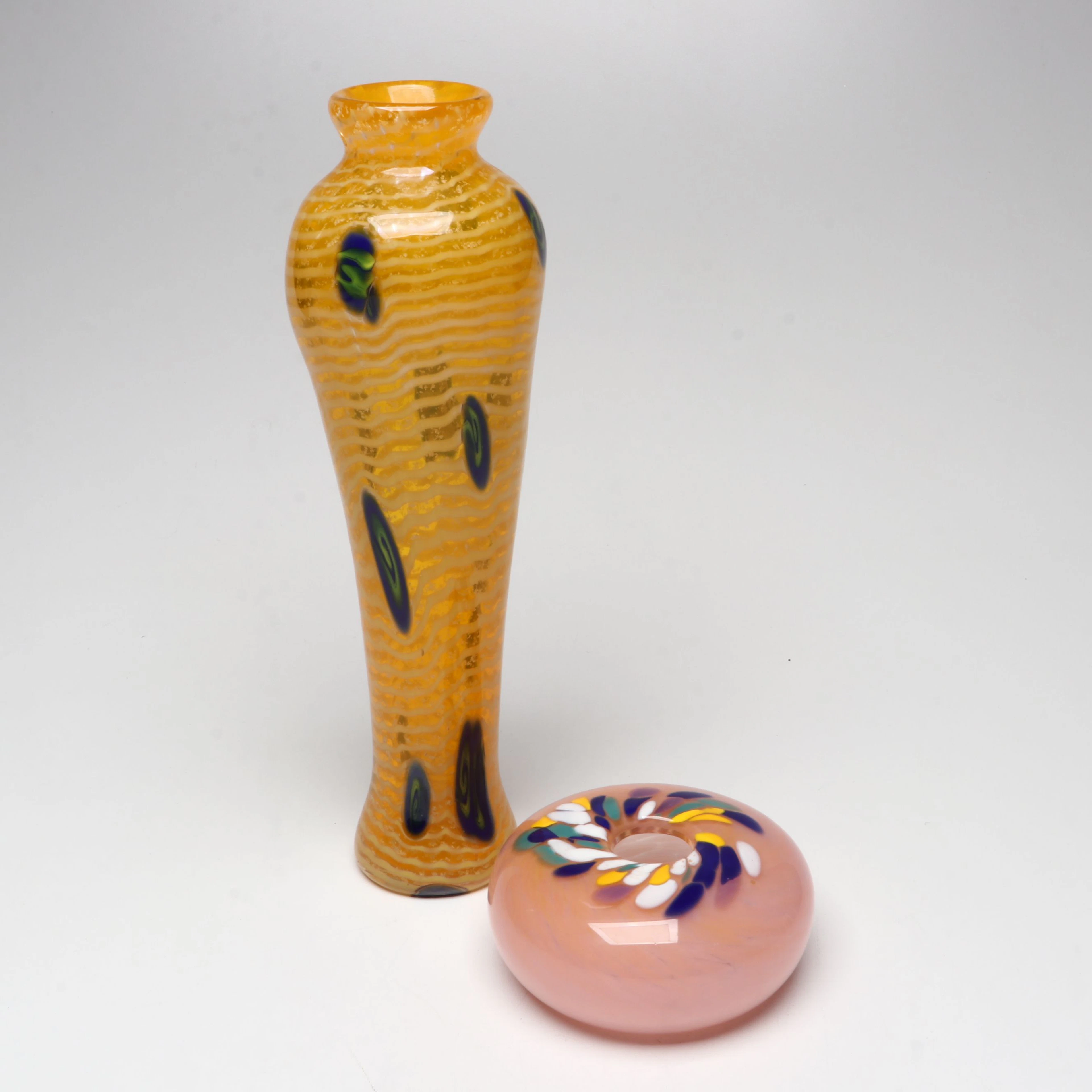 John Ruzsa Signed Multicolor Optic Vase with Other Handblown Art Glass