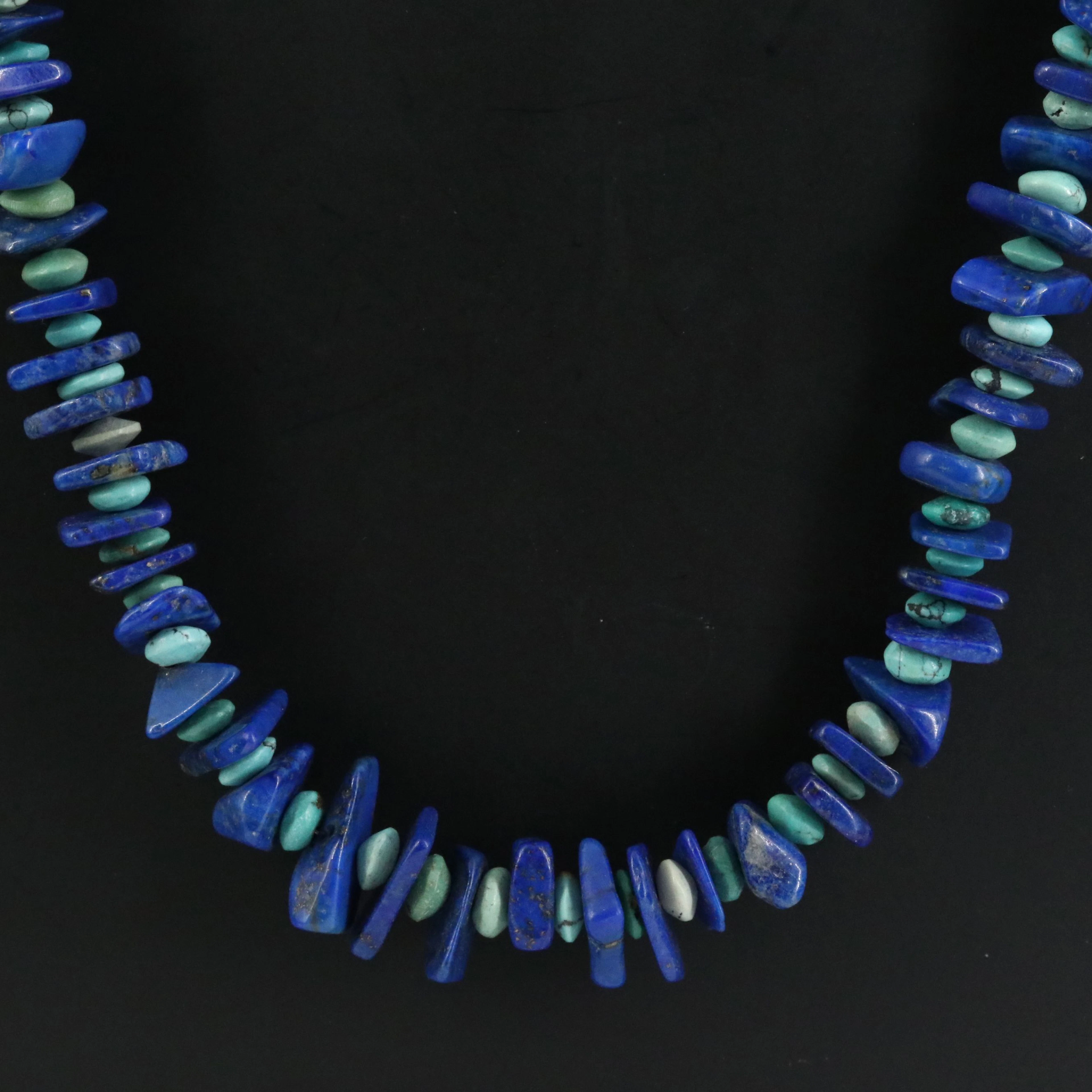 Lapis Lazuli and Turquoise Necklace with Sterling Clasp
