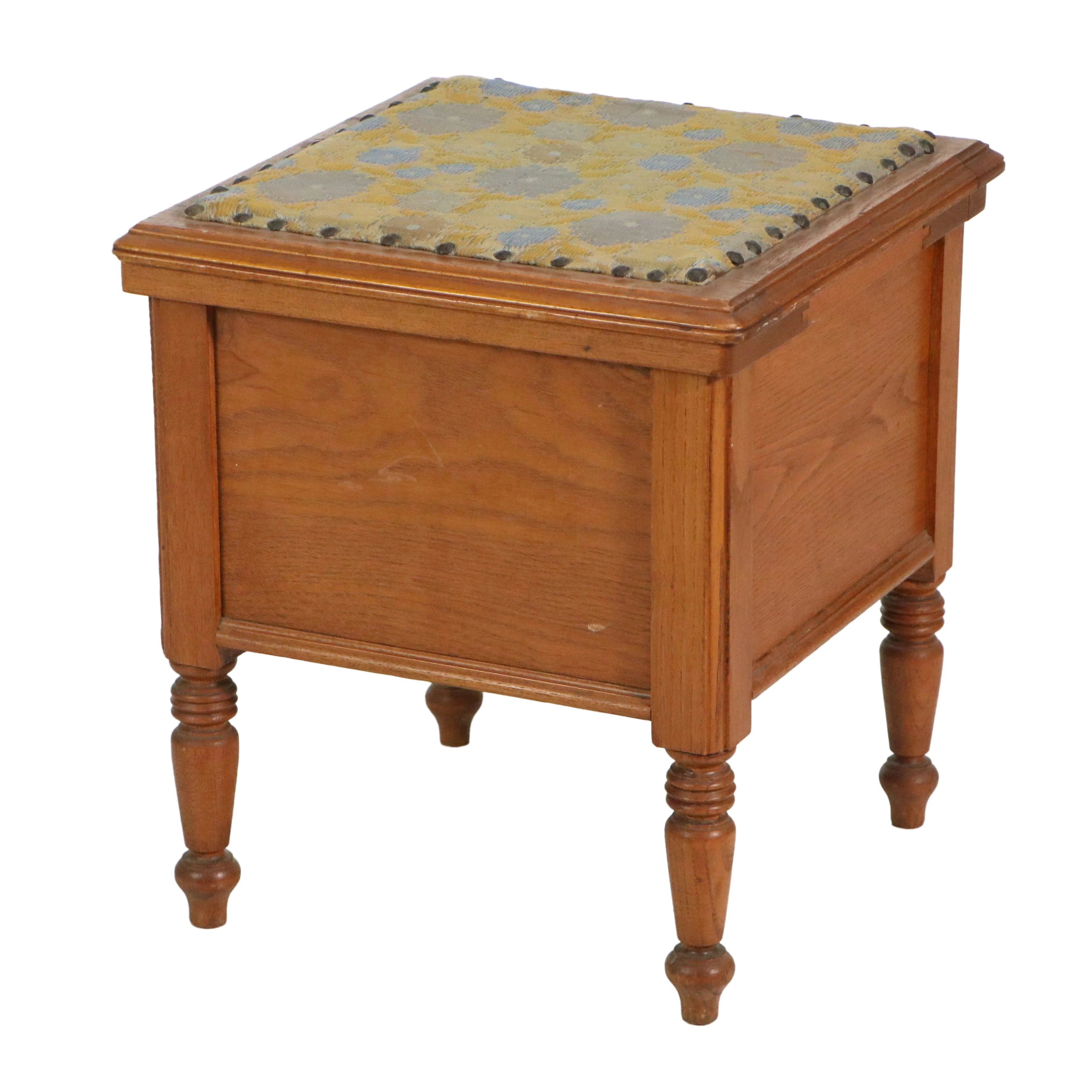 Victorian Style Oak Commode Chair with Padded Ottoman Seat