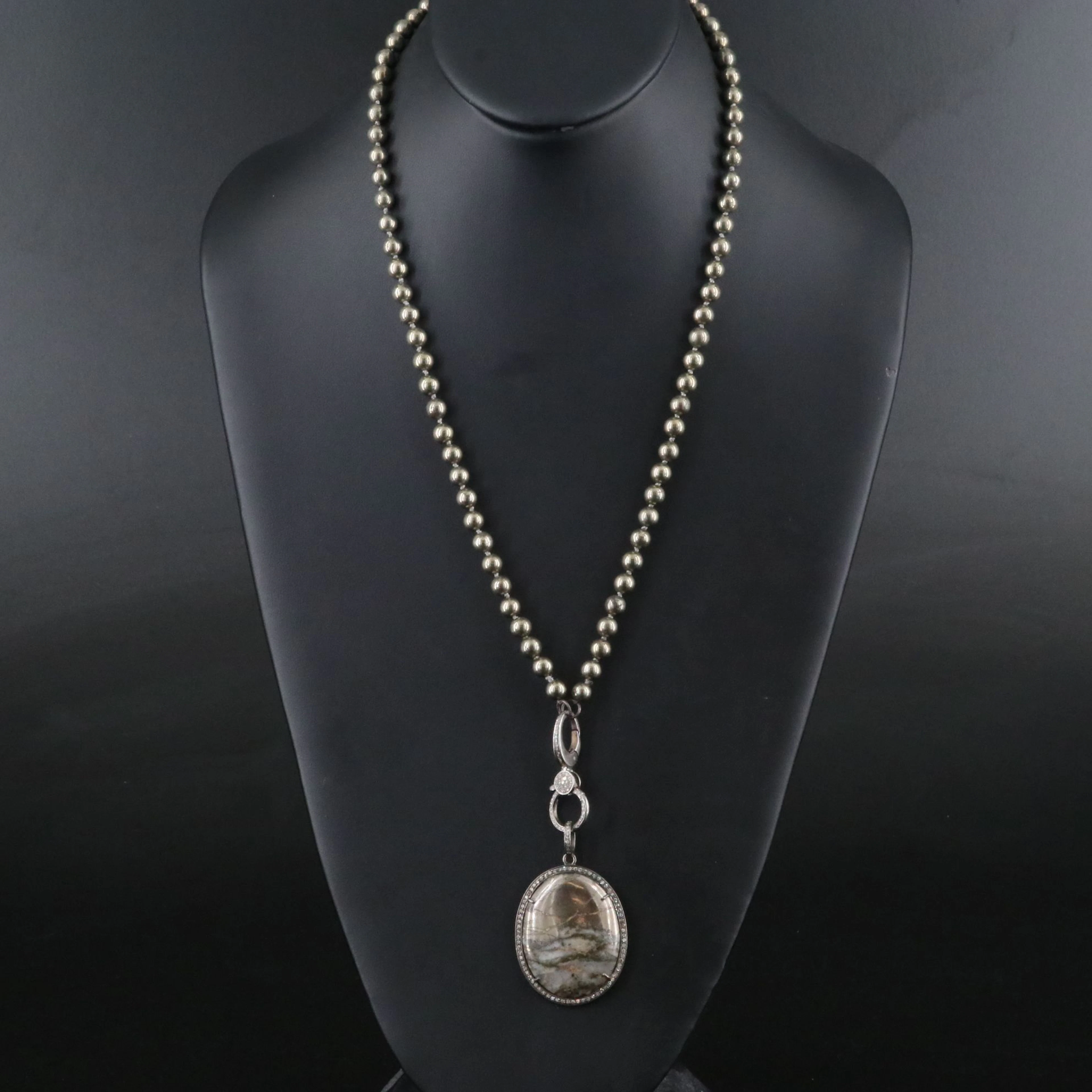 Sterling Pyrite and Agate Necklace with Pendant Attributed to Sheryl Lowe