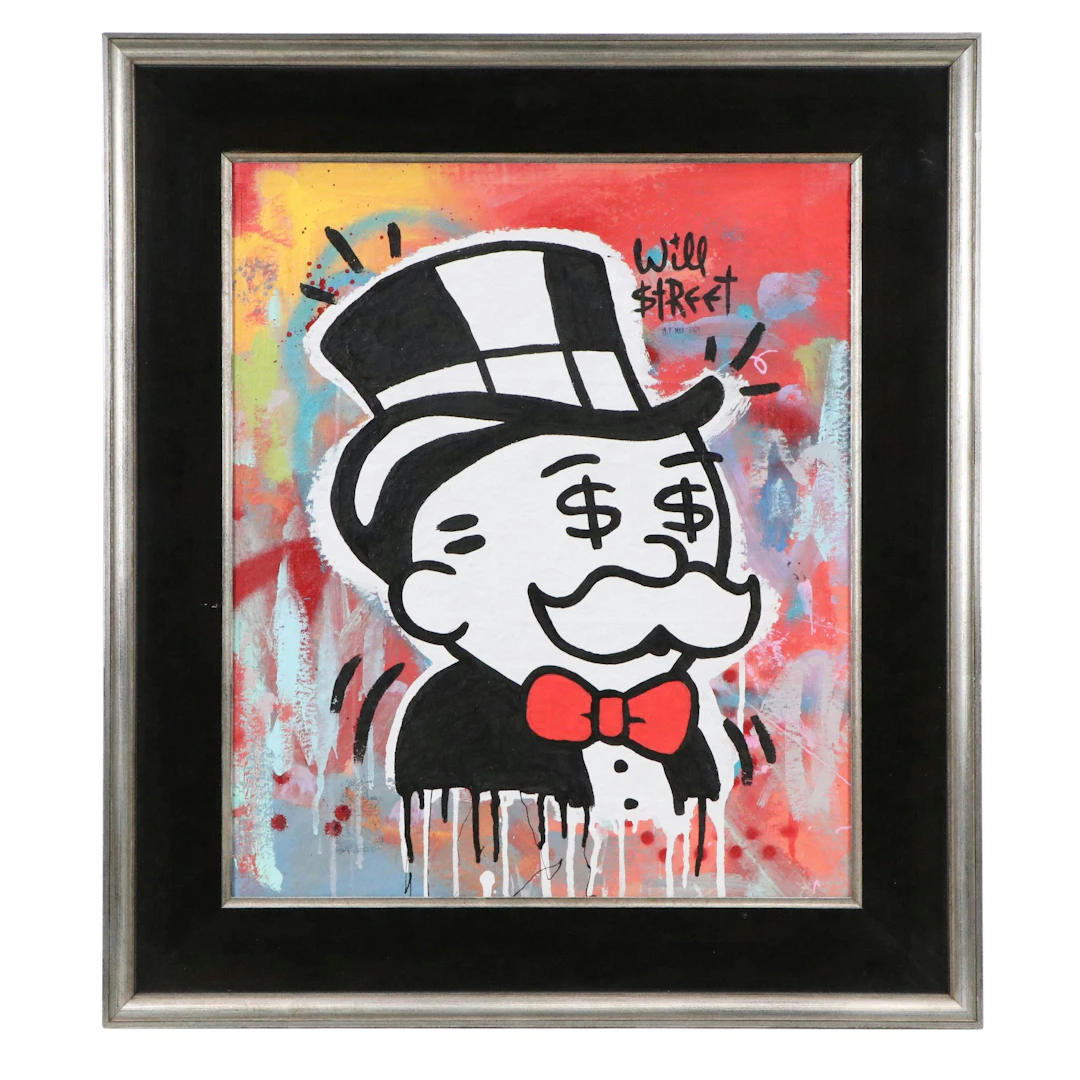 Will Street Pop Art Acrylic Painting of Monopoly Man, 2021