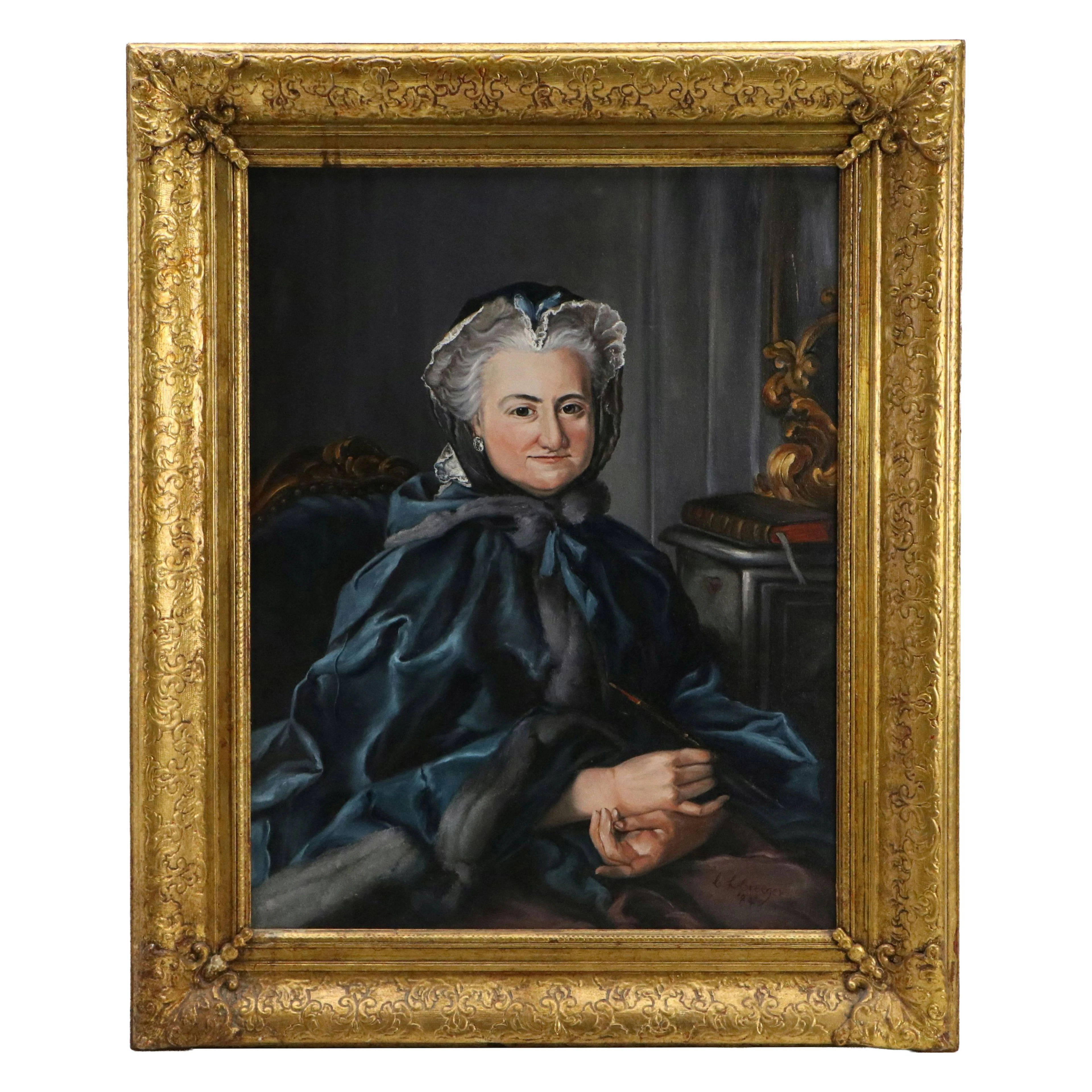 After Louis Tocqué Copy Oil Painting of Madame de Livry, 1984