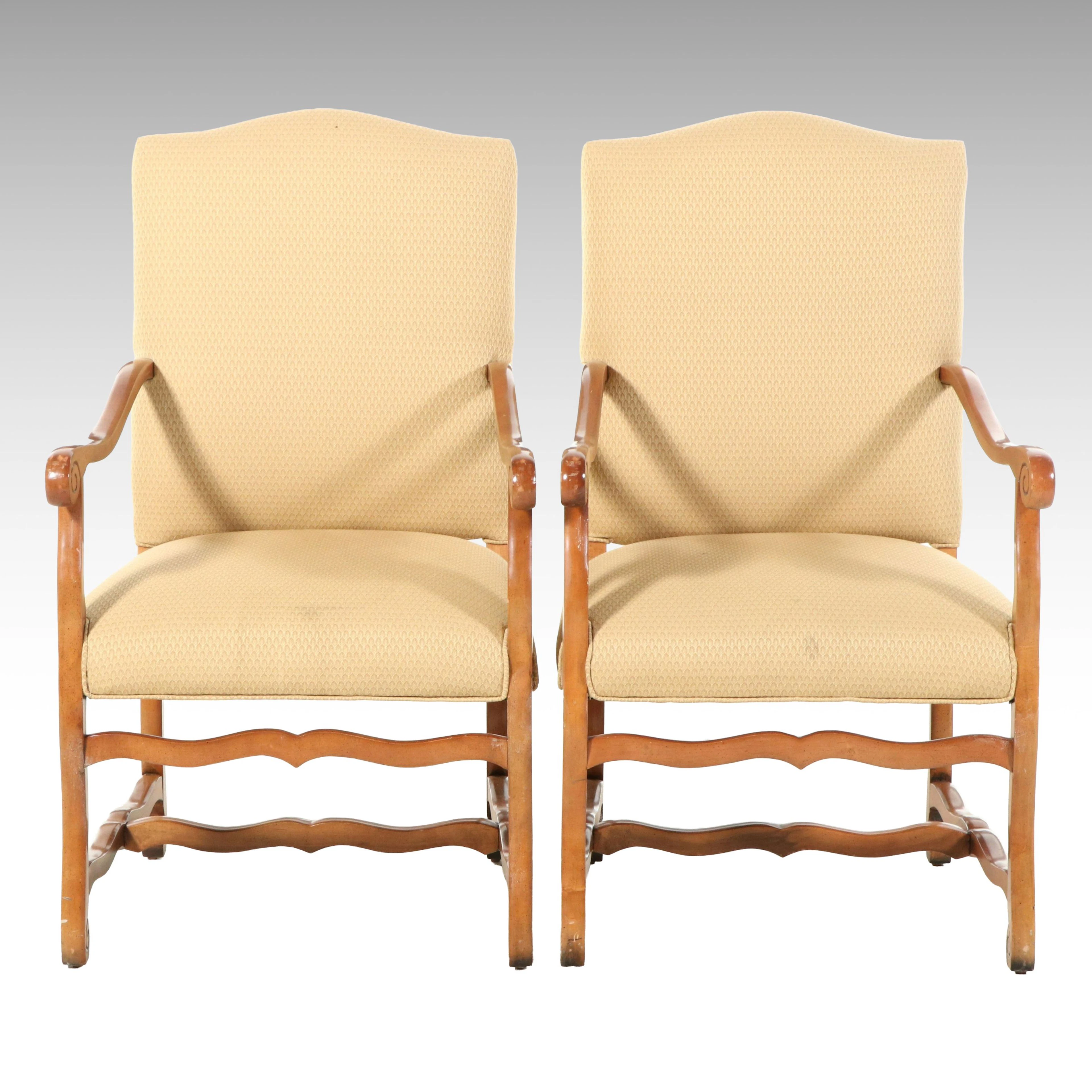 Pair of French Louis XIII Style Wood Armchairs