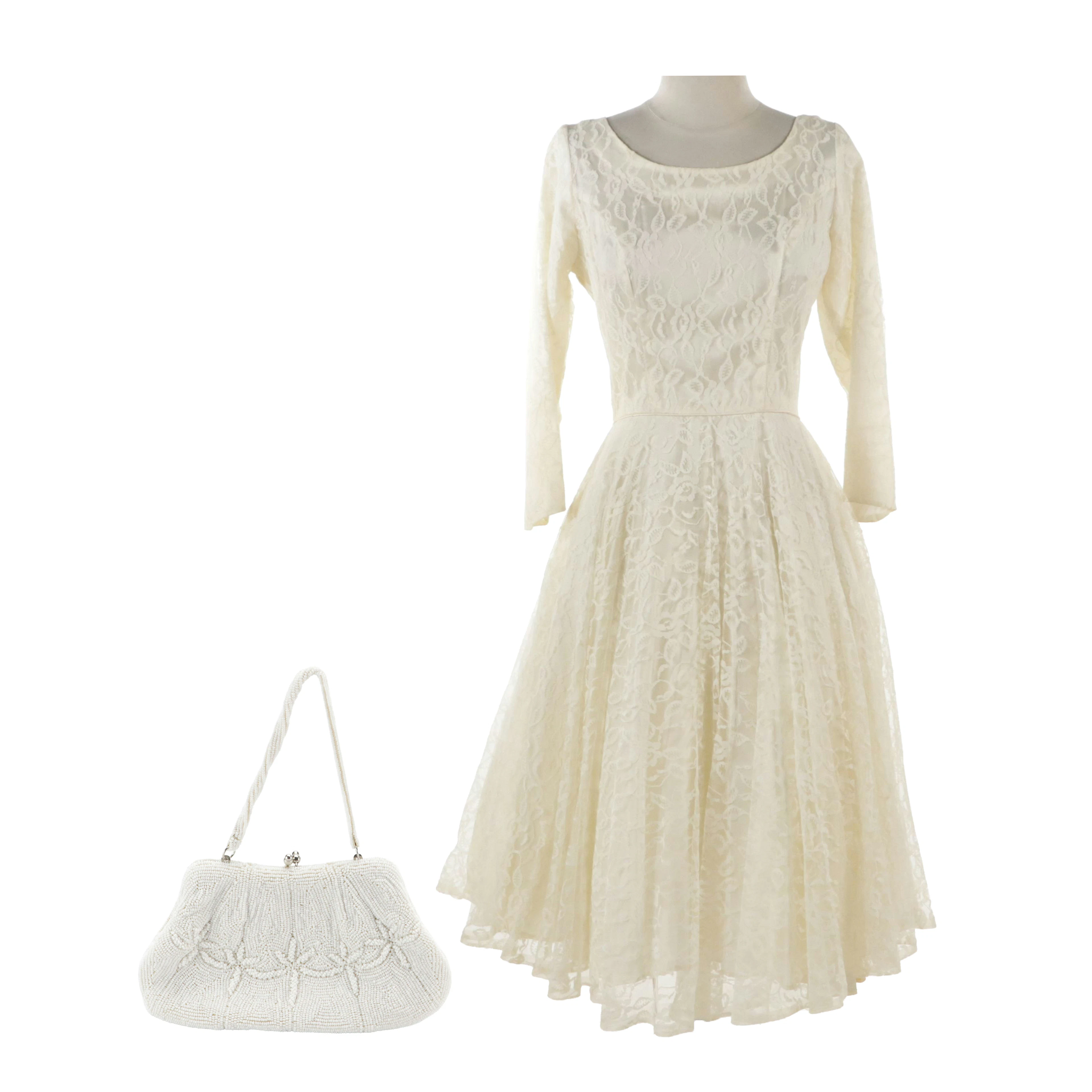 Lace and Satin Occasion Dress and Hand-Beaded Kisslock Frame Handbag