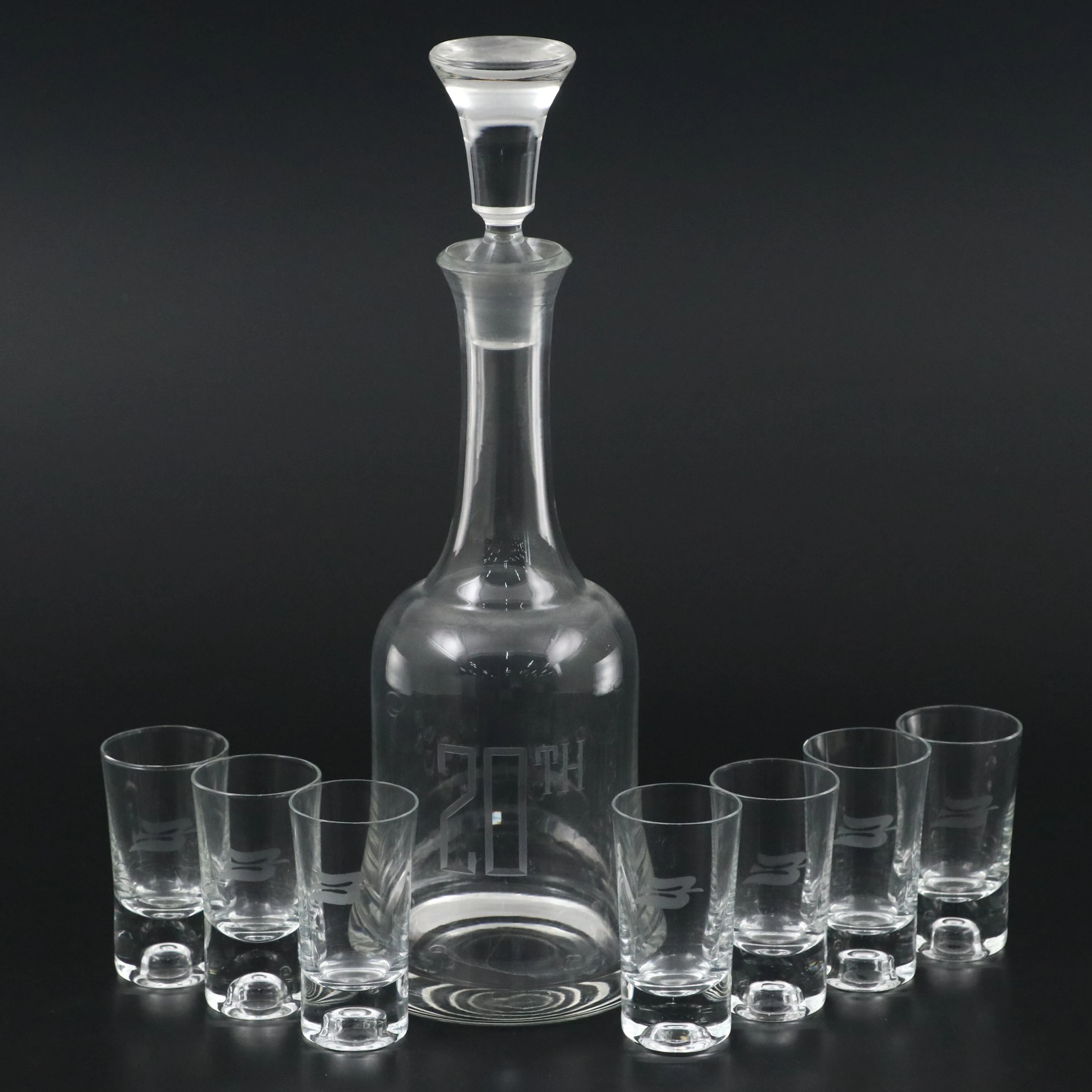 Vintage Glass Decanter and Royal Viking Line Cordials, Mid to Late 20th Century