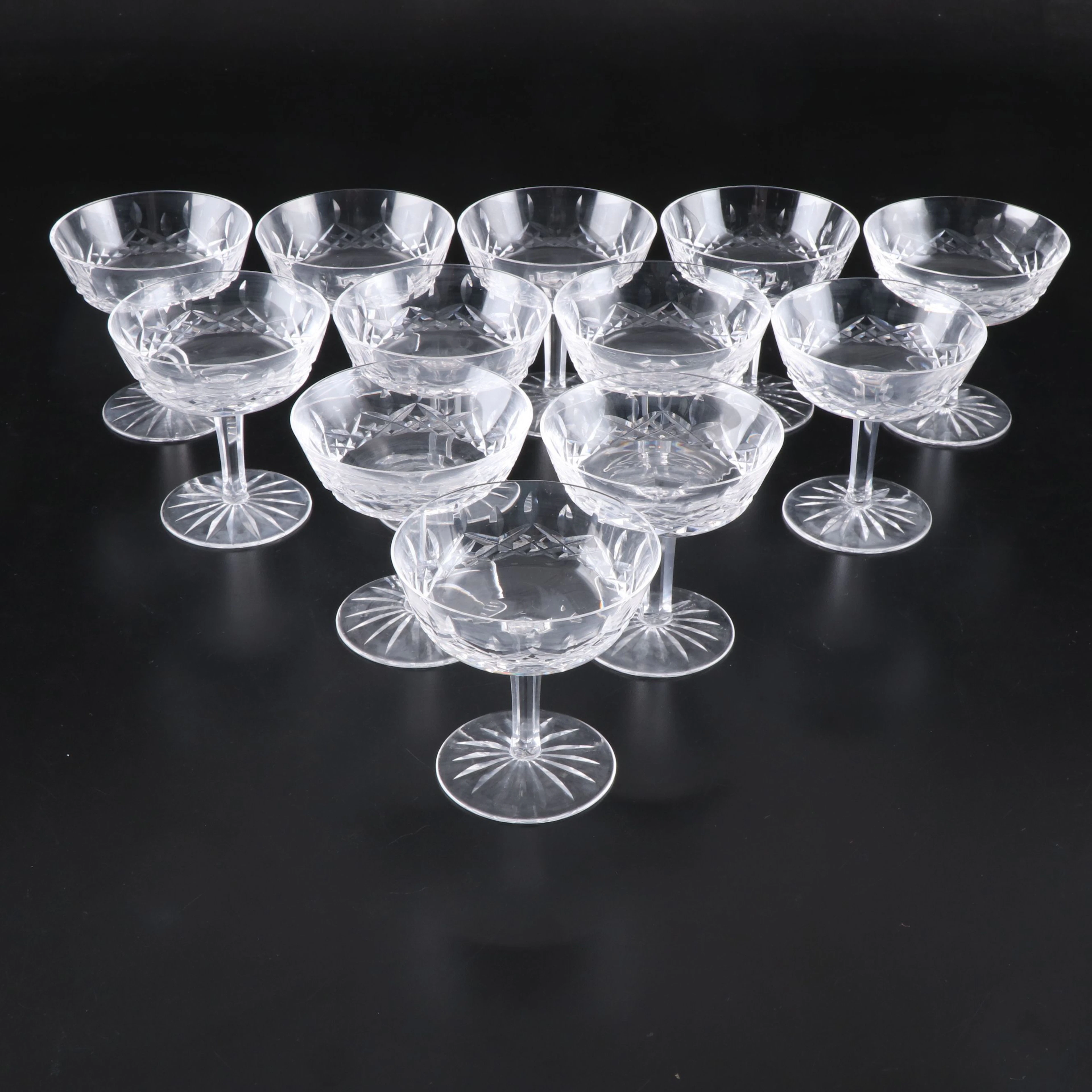 Waterford Crystal "Lismore" Champagne Coupes, Mid to Late 20th Century