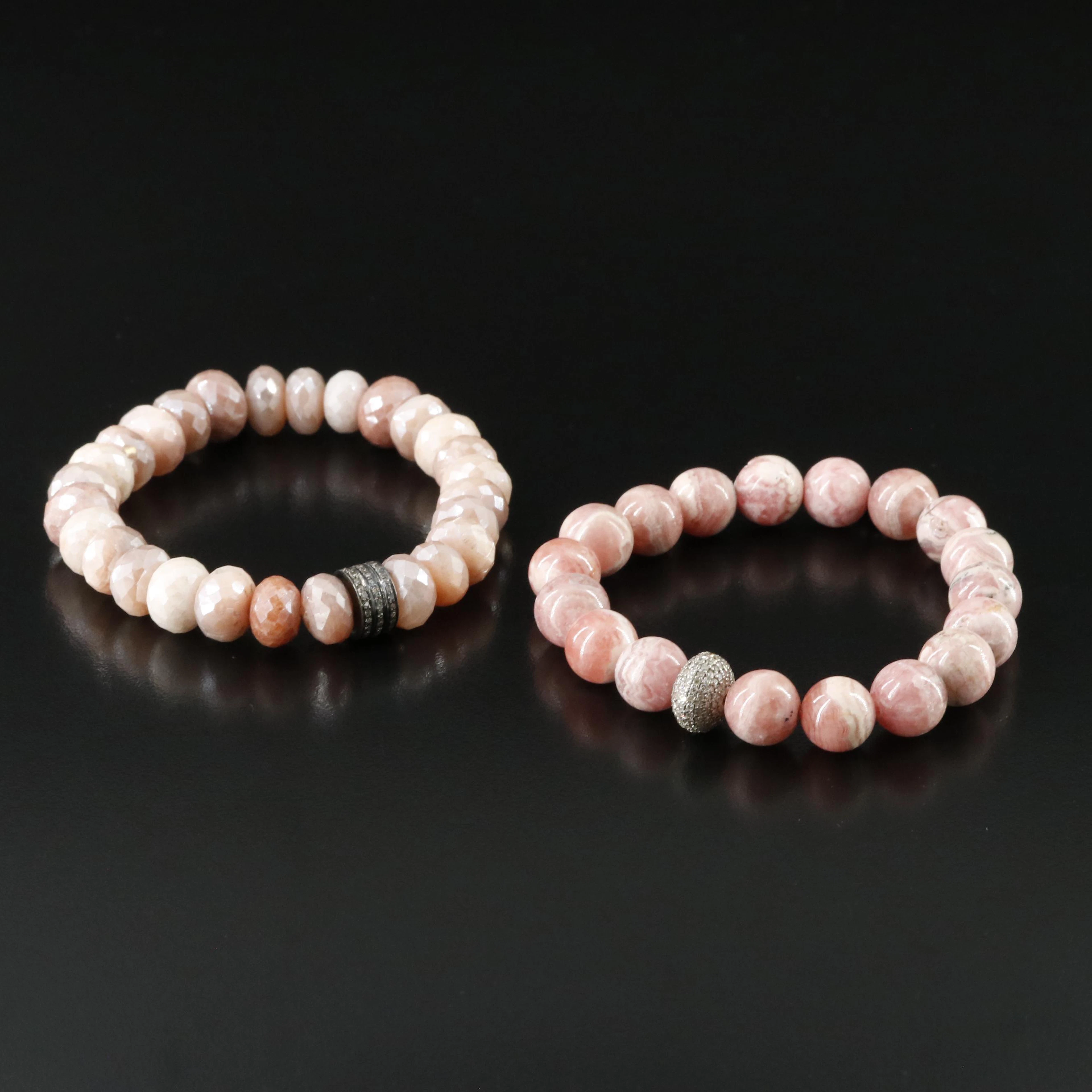 Sheryl Lowe Sterling Sunstone, Rhodochrosite and Diamond Bracelets
