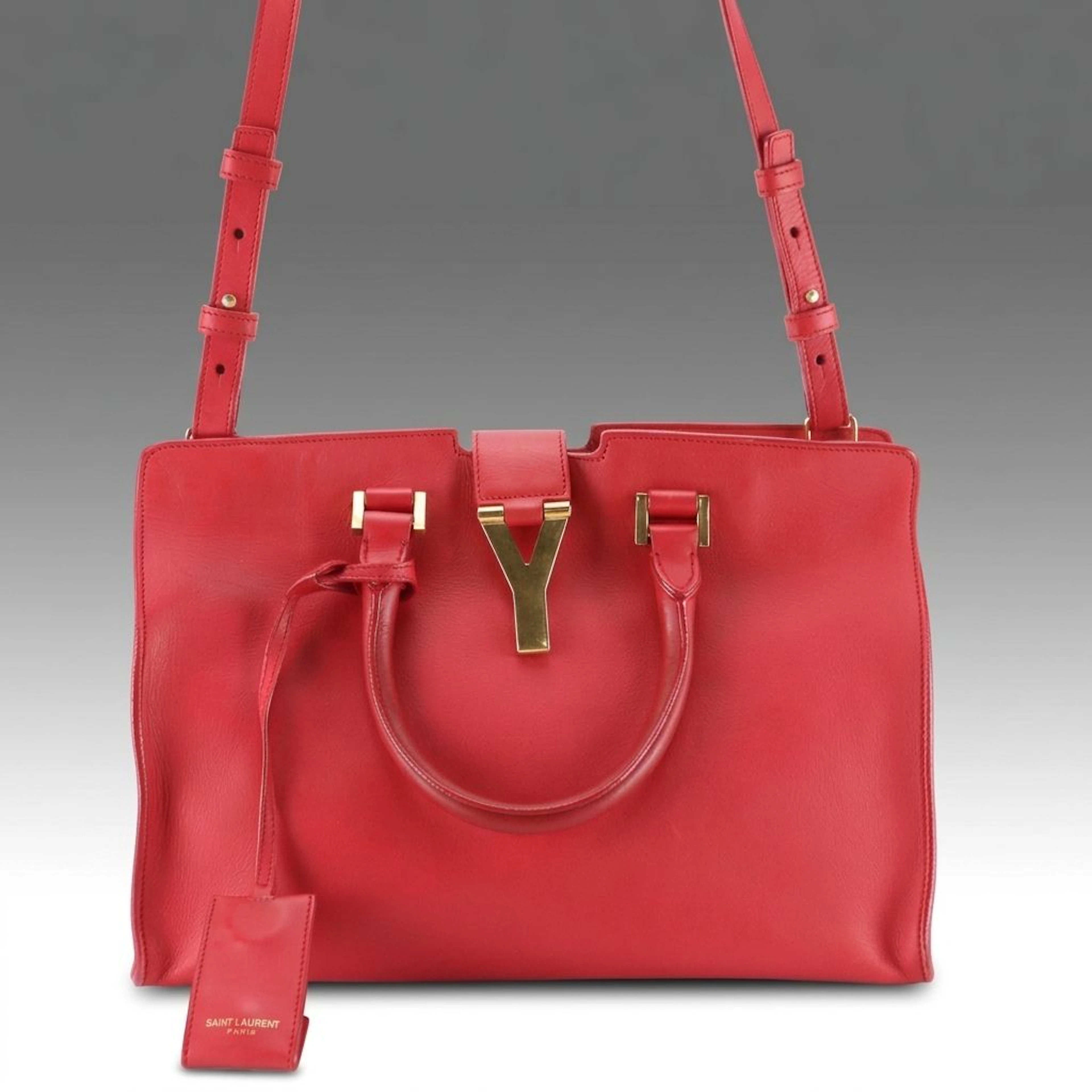 Saint Laurent Small Classic Y Cabas Two-Way Bag in Red Calfskin Leather
