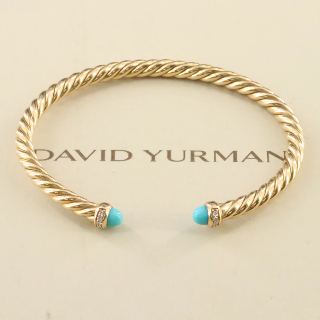 David Yurman Cablespira 18K Turquoise and Diamond Flex Bracelet
