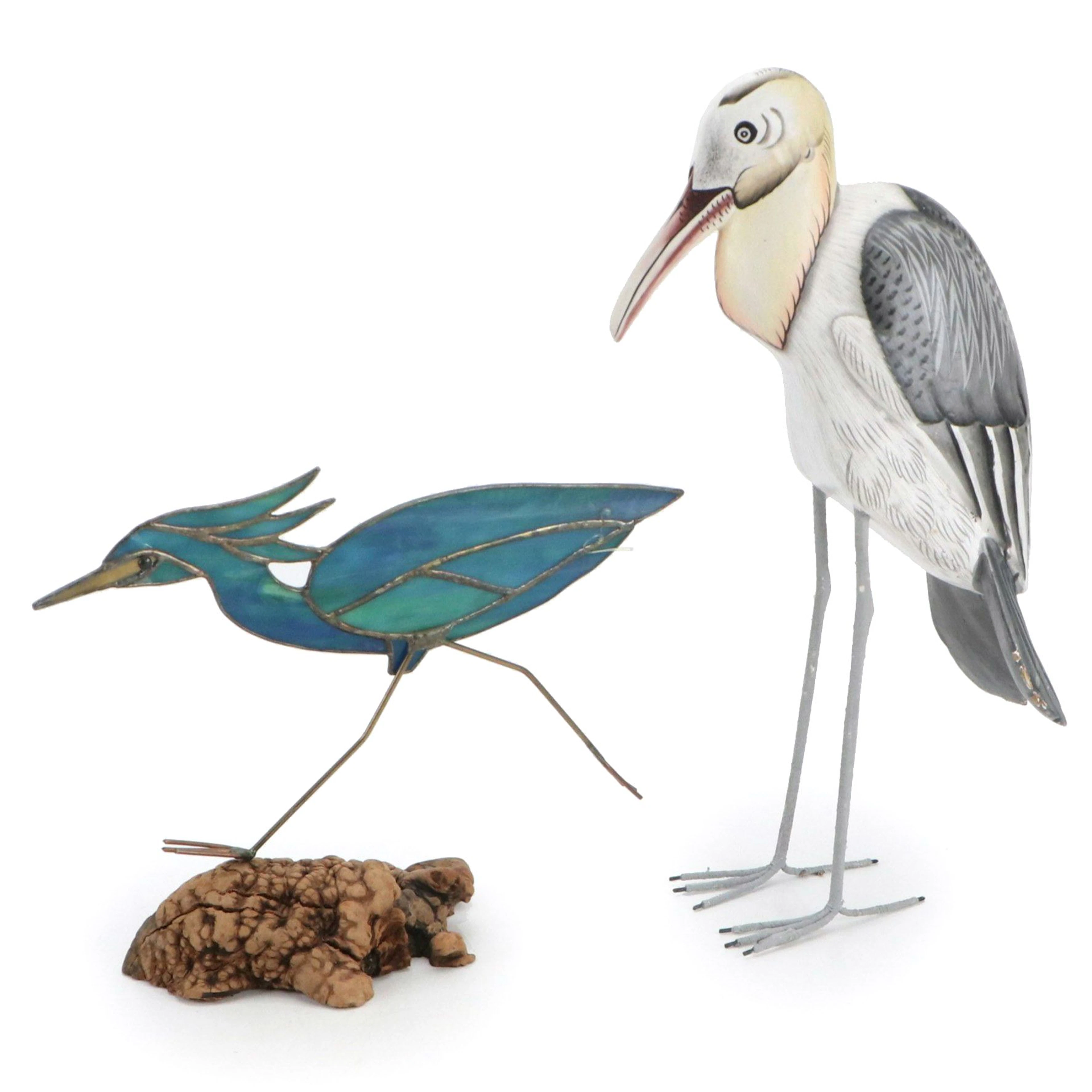 Wood Heron and Stained Glass Roadrunner Figurines