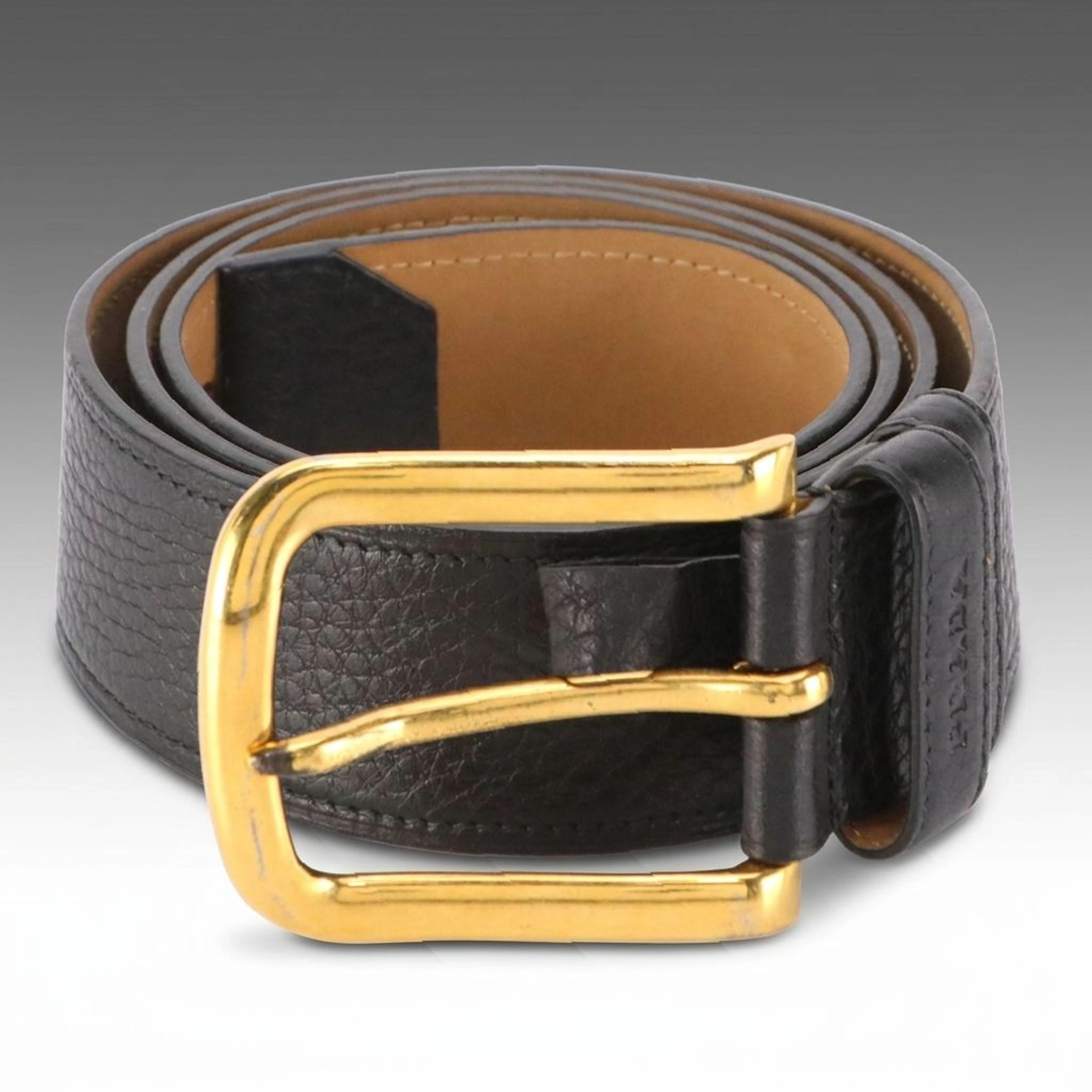 Prada Belt in Black Grained Calfskin Leather