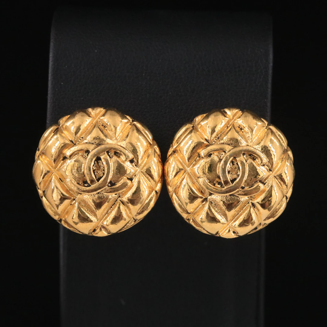Chanel CC Quilted Clip Earrings 1988