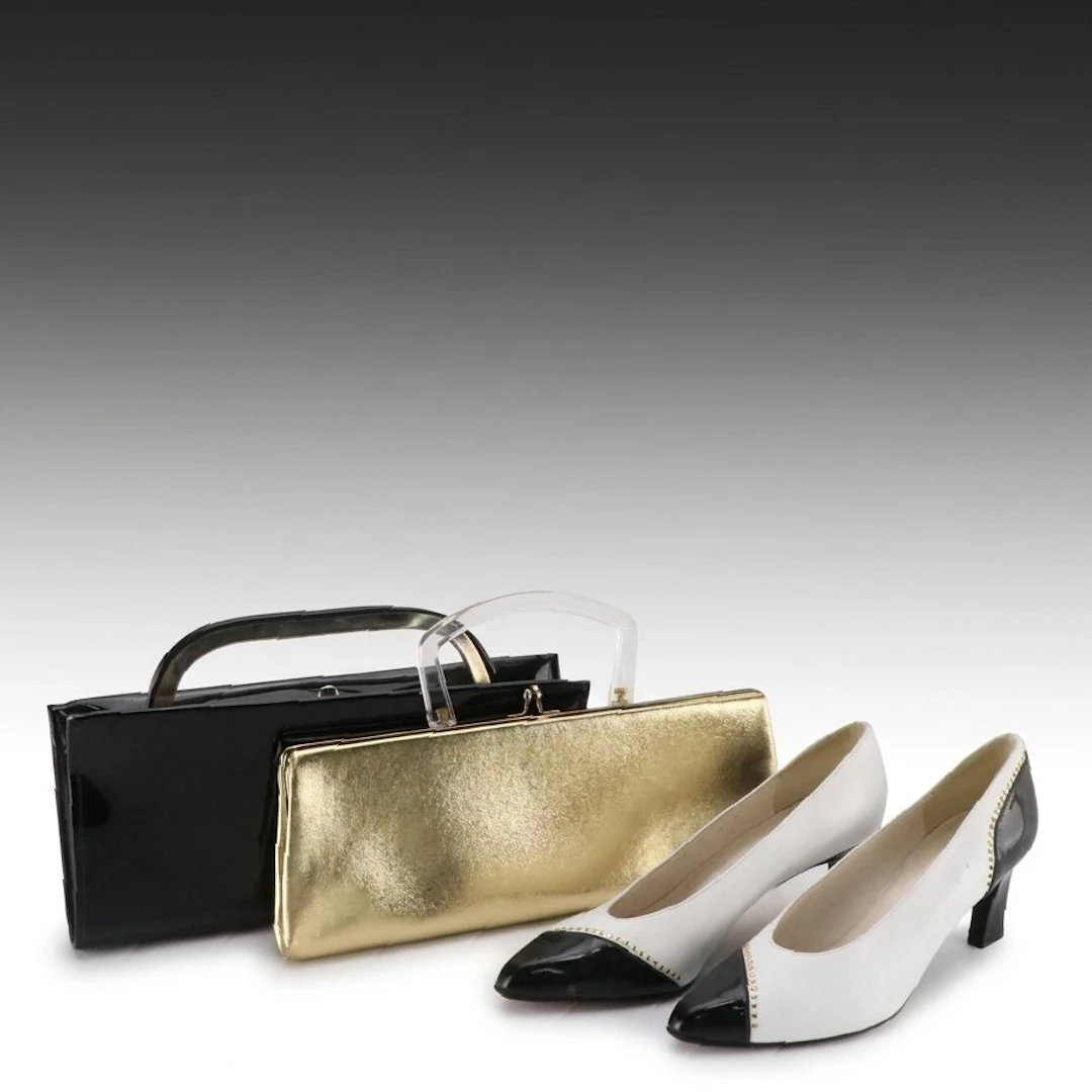 Mr. Seymour B&W Leather Pumps with Metallic Gold & Black Patent Leather