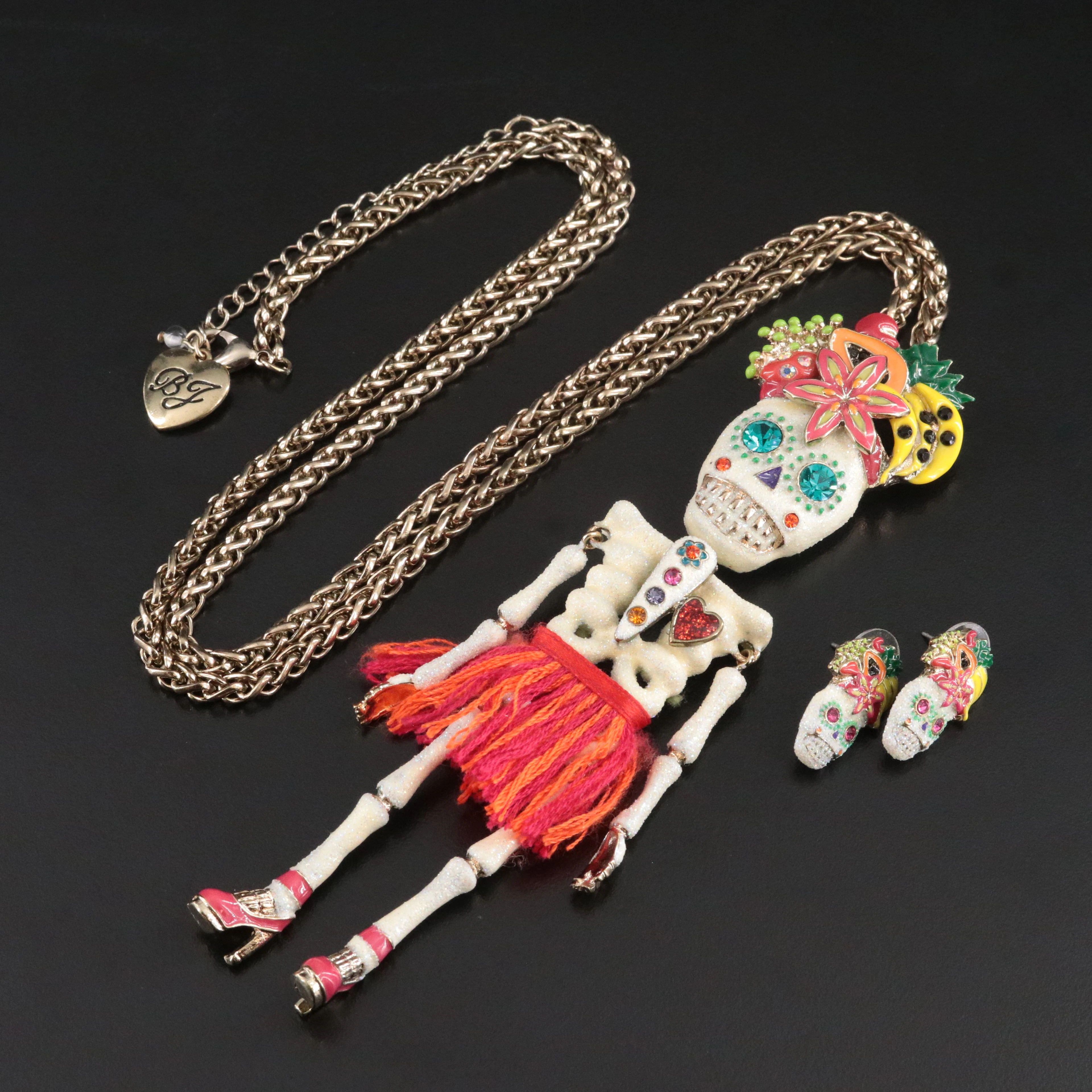 Betsey Johnson Rio "Sugar" Skeleton Day of the Dead Necklace and Earring Set