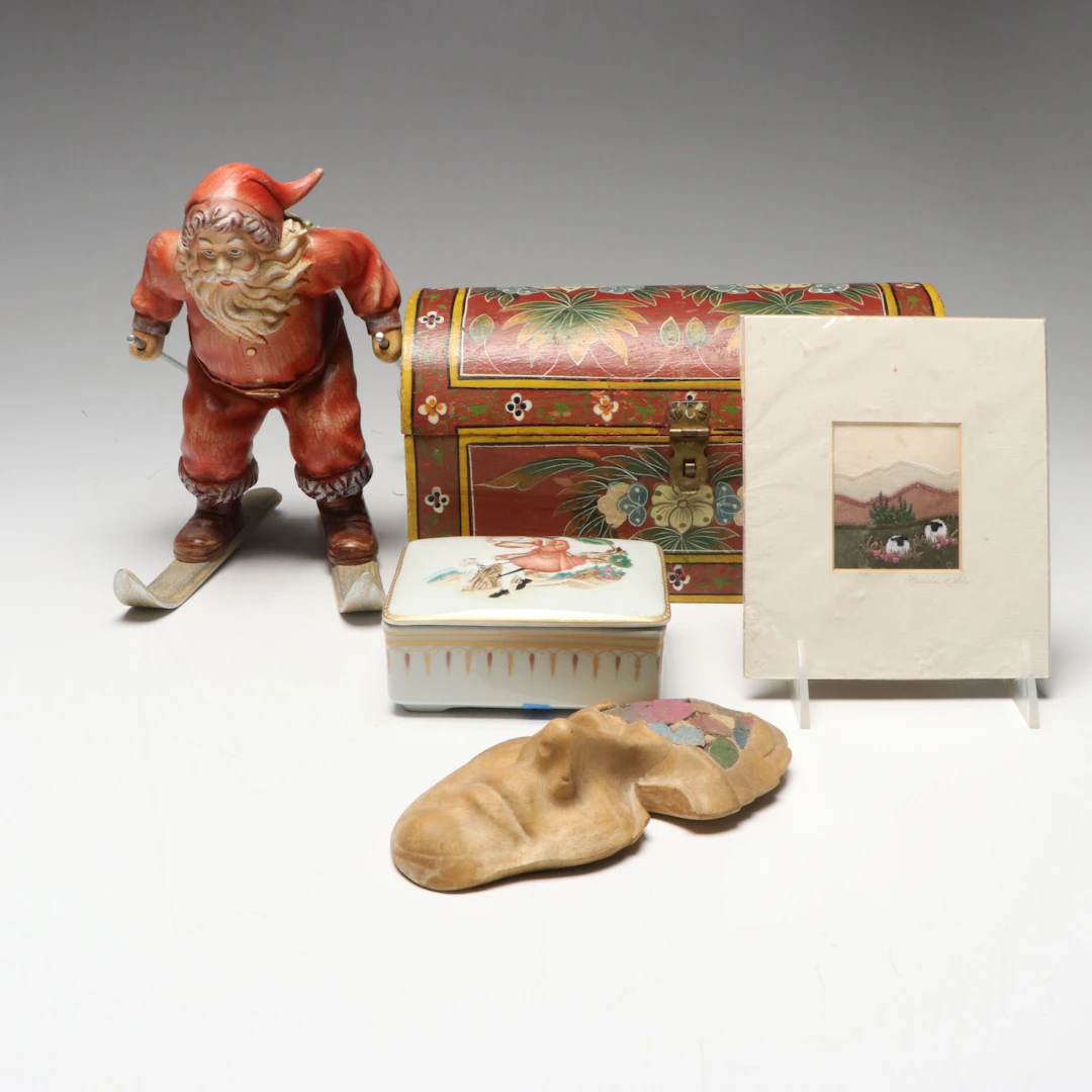 Mottahedeh Porcelain Box with Embroidery Sheep Art, and More