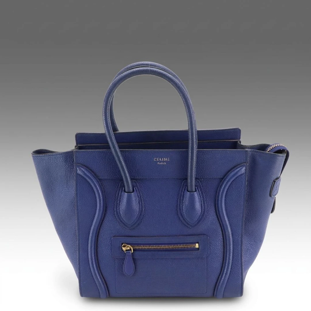 Céline Micro Luggage Handbag in Dark Blue Grained Calfskin Leather