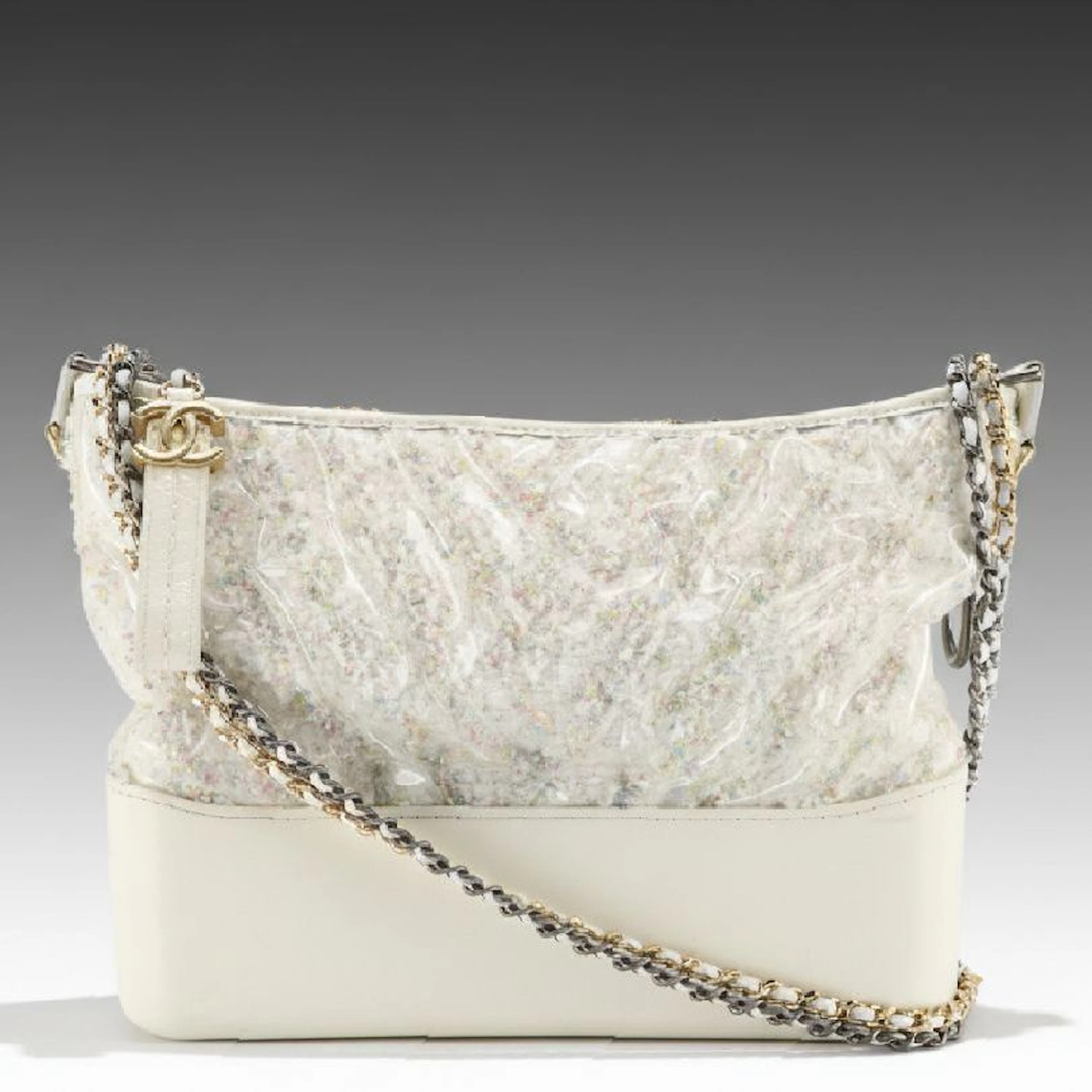 Chanel Gabrielle Hobo Shoulder Bag in Transparent PVC White Tweed and Leather