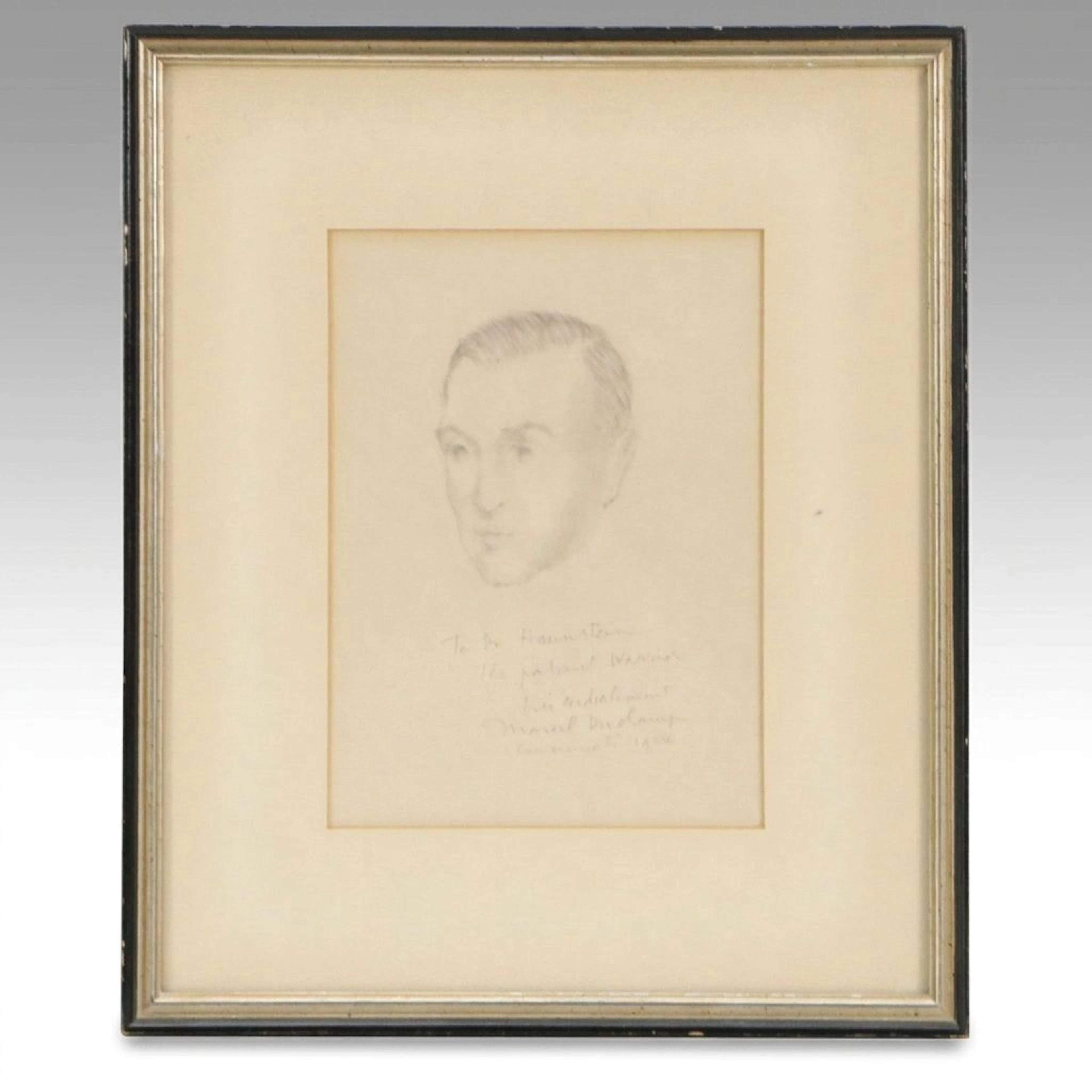 Marcel Duchamp Graphite Self-Portrait Sketch with Personal Dedication, 1954